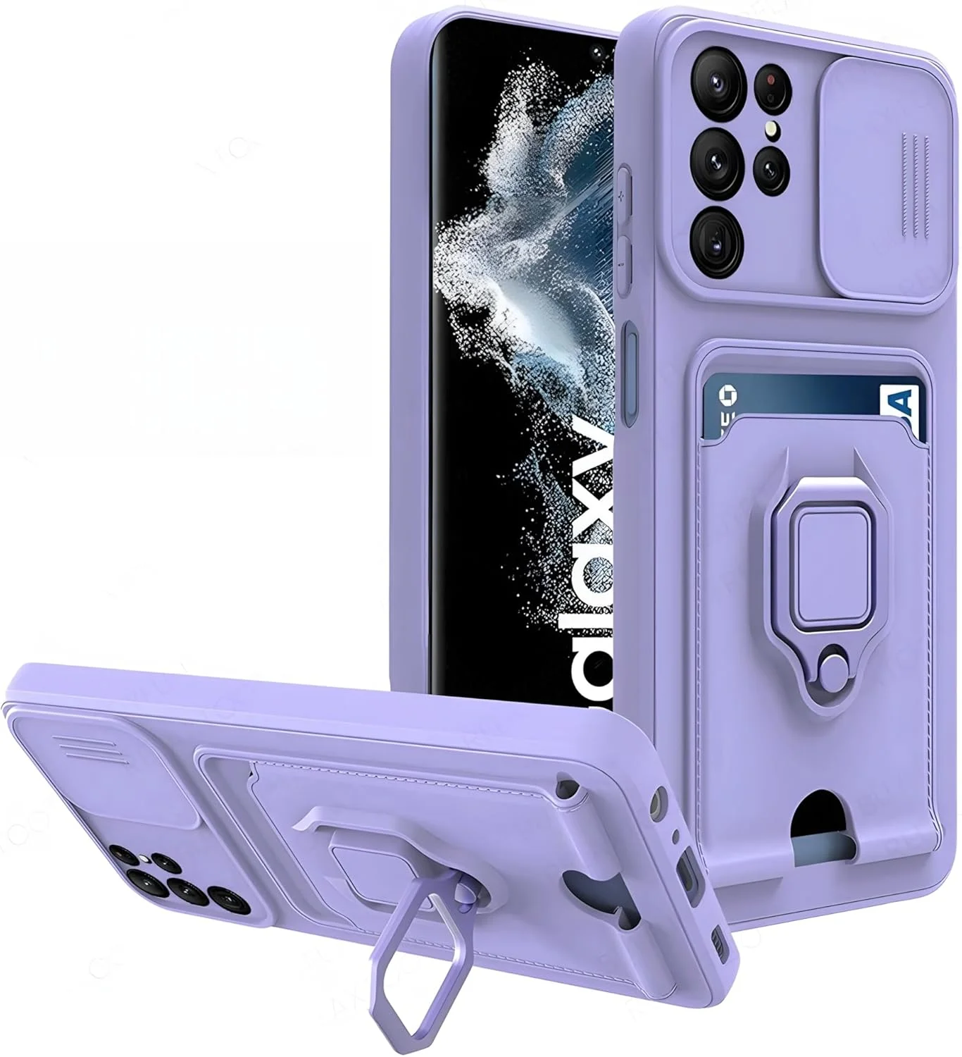 قاب محافظ سیلیکونی لوکس گوشی سامسونگ گلکسی S22 Ultra با پوشش کشویی دوربین و استند (بنفش)