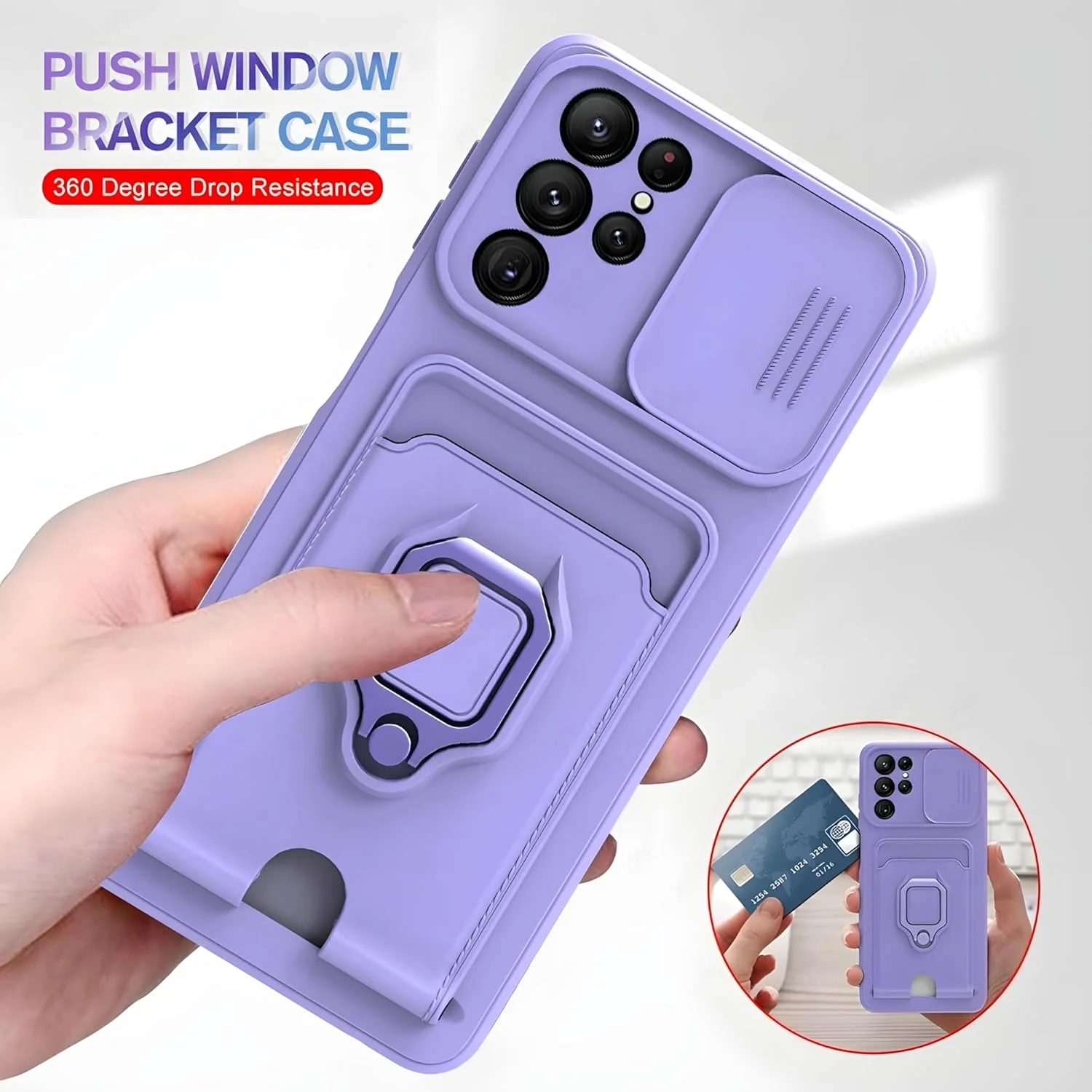 قاب محافظ سیلیکونی لوکس گوشی سامسونگ گلکسی S22 Ultra با پوشش کشویی دوربین و استند (بنفش)