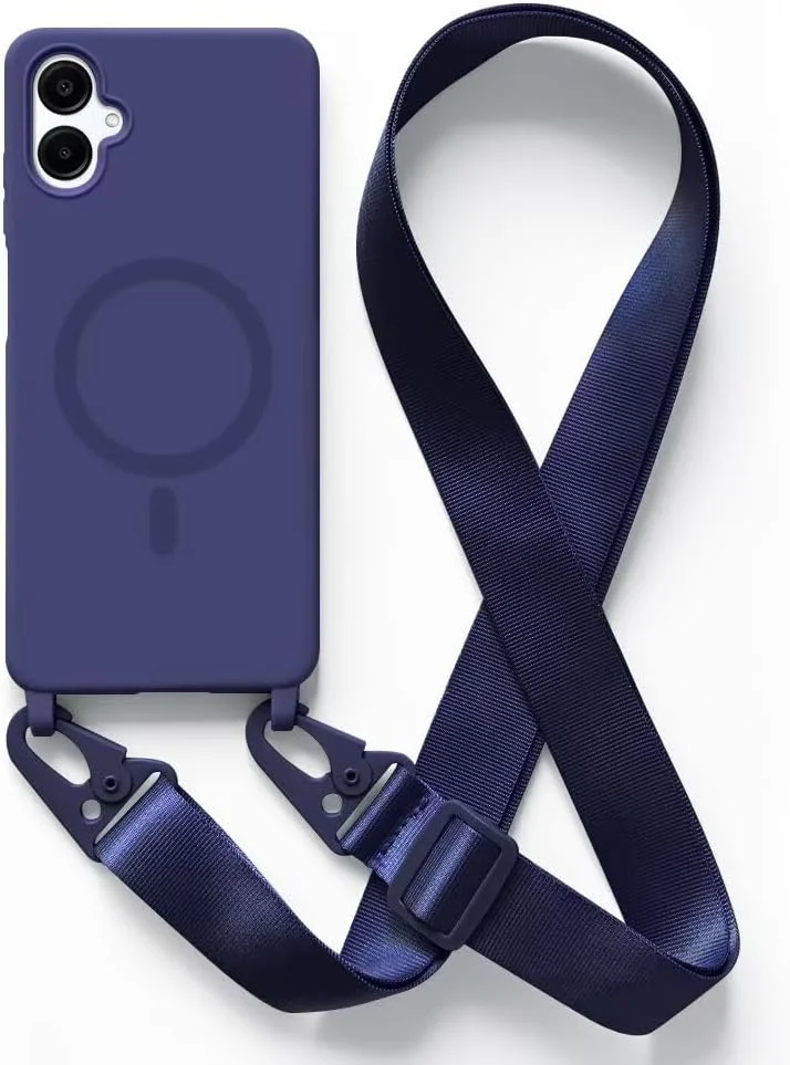 کیف کراس بادی سازگار با سامسونگ گلکسی A06 5G، قاب شارژ بی سیم با بند گردنی قابل تنظیم، آبی