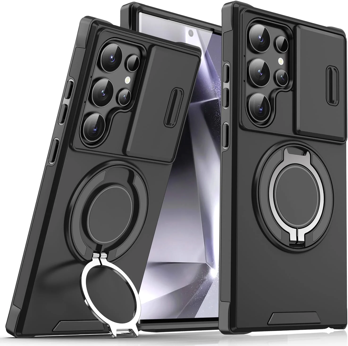 قاب محافظ گوشی گلکسی S25 Ultra - ضد ضربه نظامی، دارای پایه نگهدارنده، حلقه مغناطیسی چرخان، TPU+PC مقاوم، محافظت در برابر سقوط، سازگار با سامسونگ گلکسی S25 Ultra 5G (6.86 اینچ، 2025)