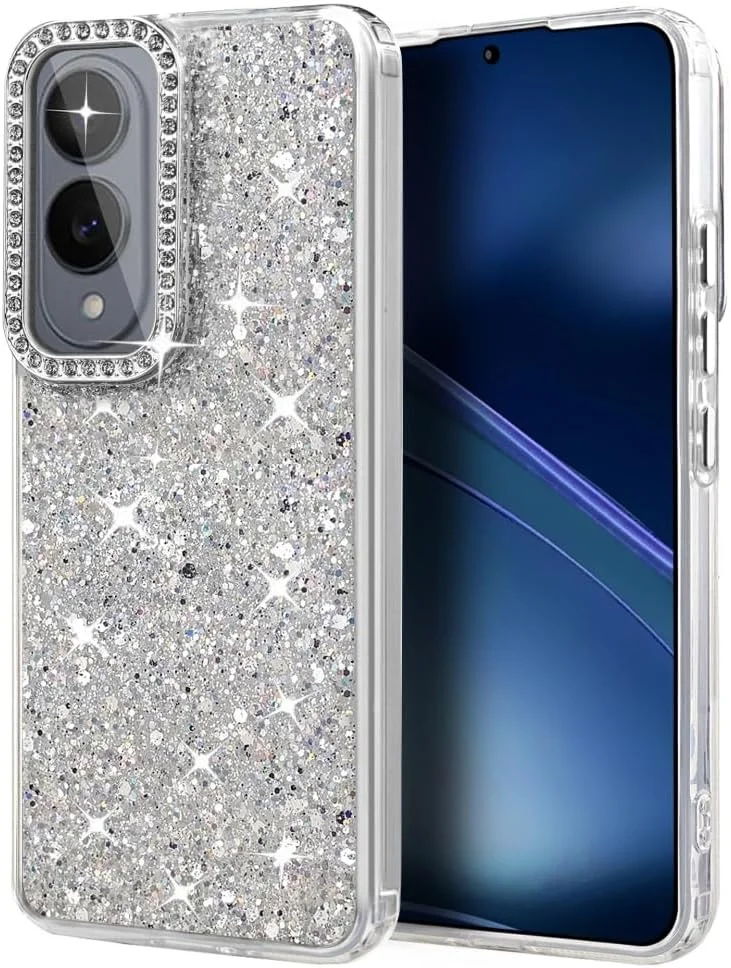 قاب گوشی برای سامسونگ گلکسی S25 Edge 5G، کاور محافظ با فریم لنز دوربین الماسی درخشان، کاور TPU نرم و شفاف ضد ضربه و براق