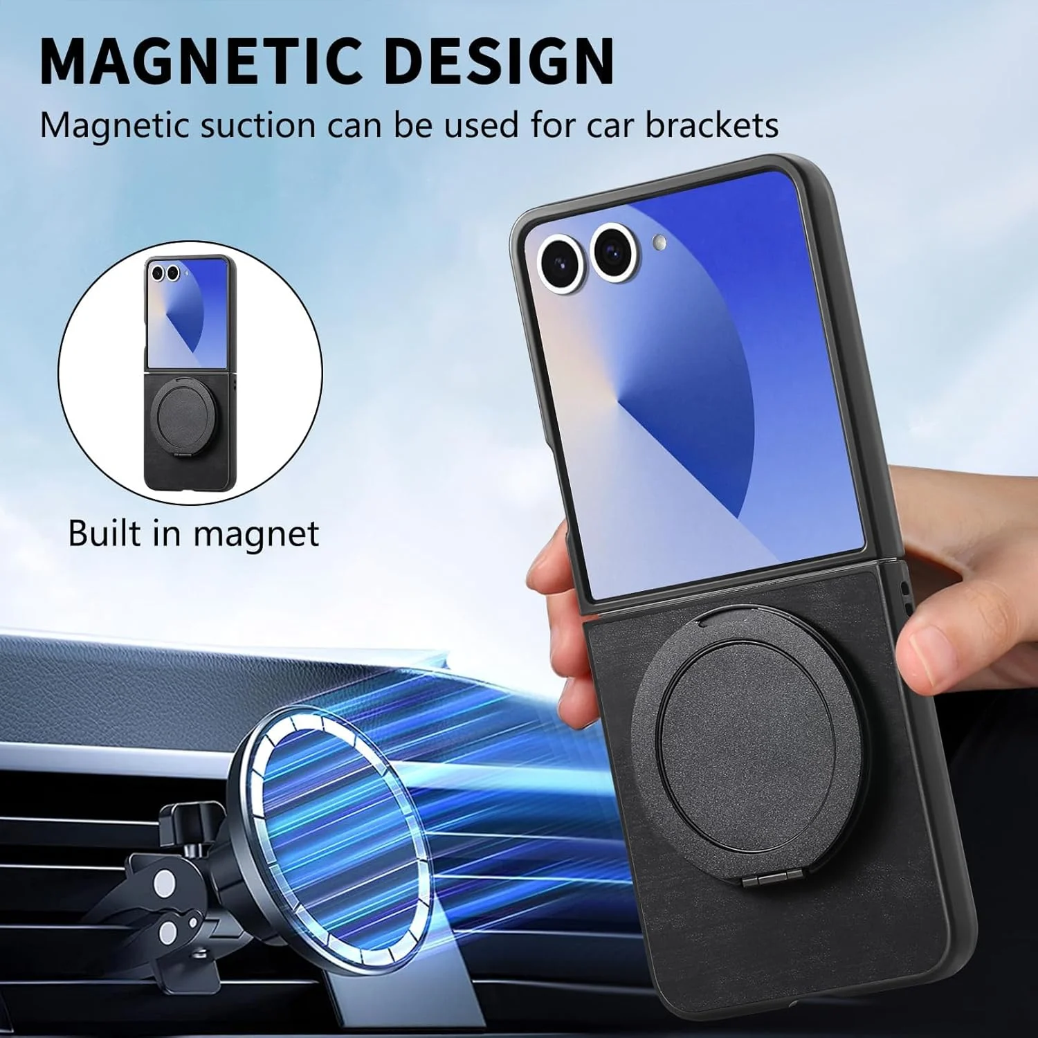 قاب محافظ گوشی سامسونگ گلکسی زد فلیپ 7 5G با پایه انگشتی چرخان 360 درجه، کاور سیلیکونی ضد ضربه برای بانوان و آقایان