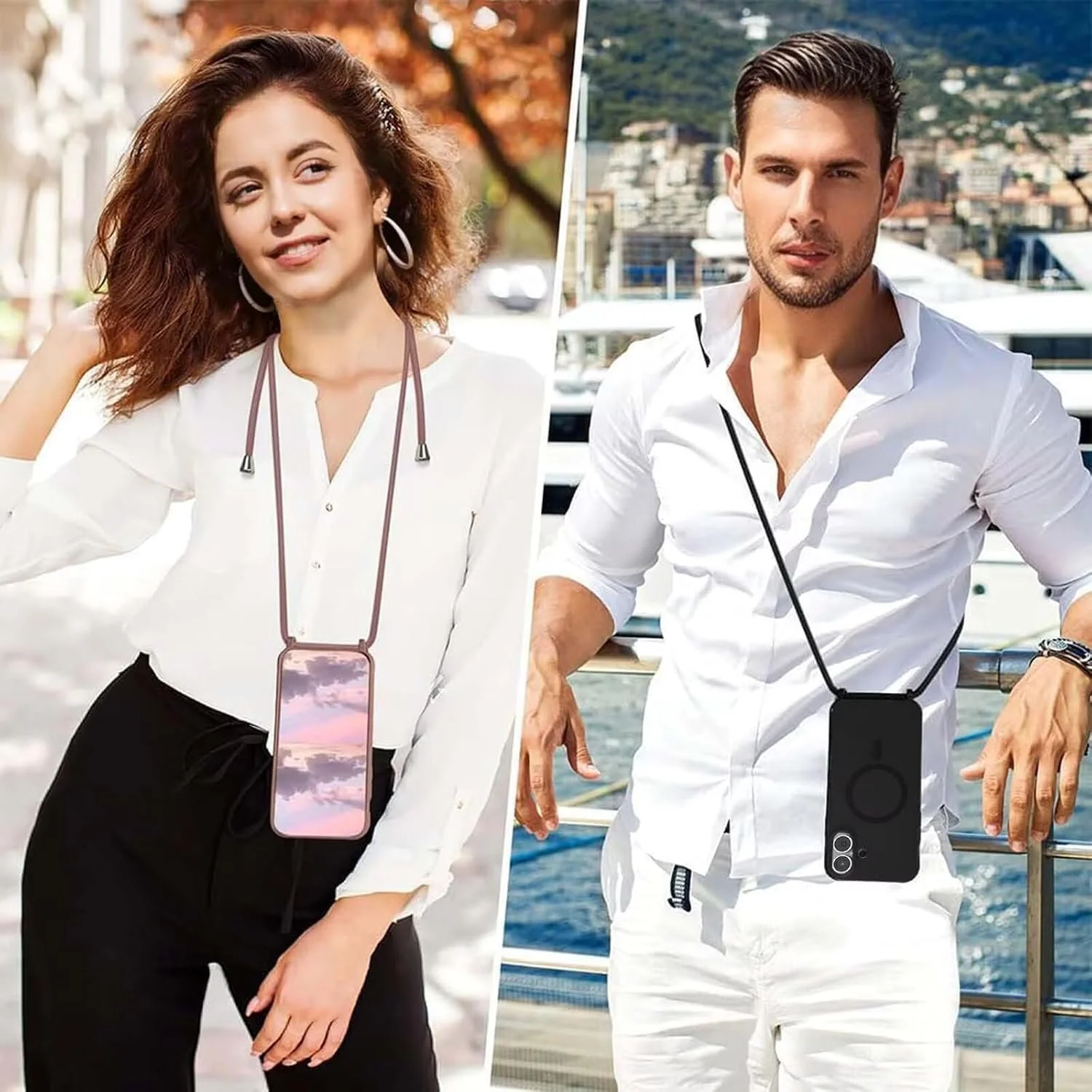 قاب آهنربایی Bigcousin برای سامسونگ گلکسی S23 Ultra با بند، [سازگار با MagSafe]، سیلیکونی با قاب گردنبندی پوشش قابل حمل، قاب بند گردنبند قابل تنظیم، رزگلد