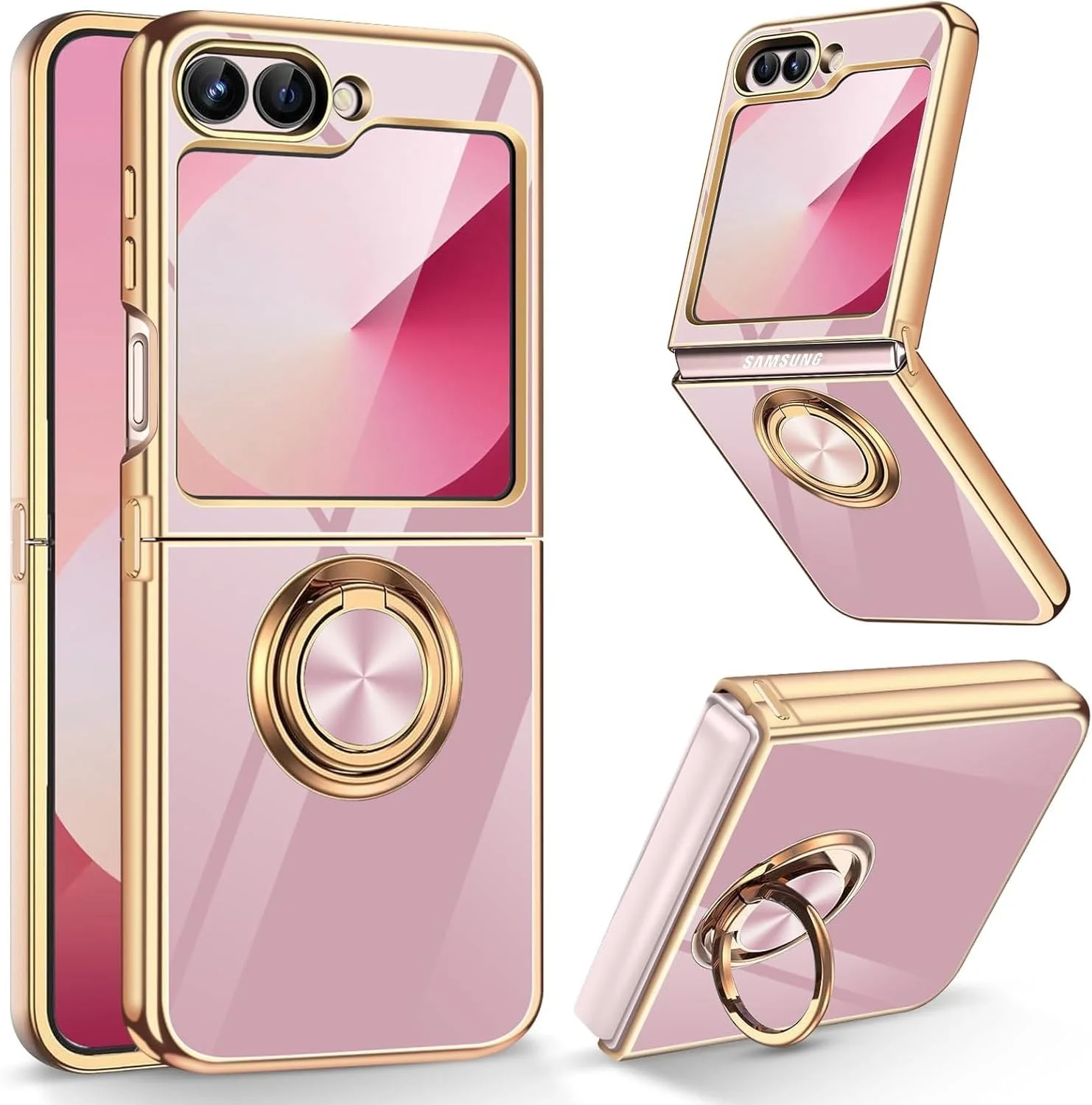 قاب گوشی سامسونگ گلکسی زد فلیپ 5 با حلقه نگهدارنده، پایه مغناطیسی، انعطاف پذیر، پوشش محافظ گوشی زد فلیپ 5، ضد ضربه 360 درجه، محافظت در برابر سقوط (بنفش)