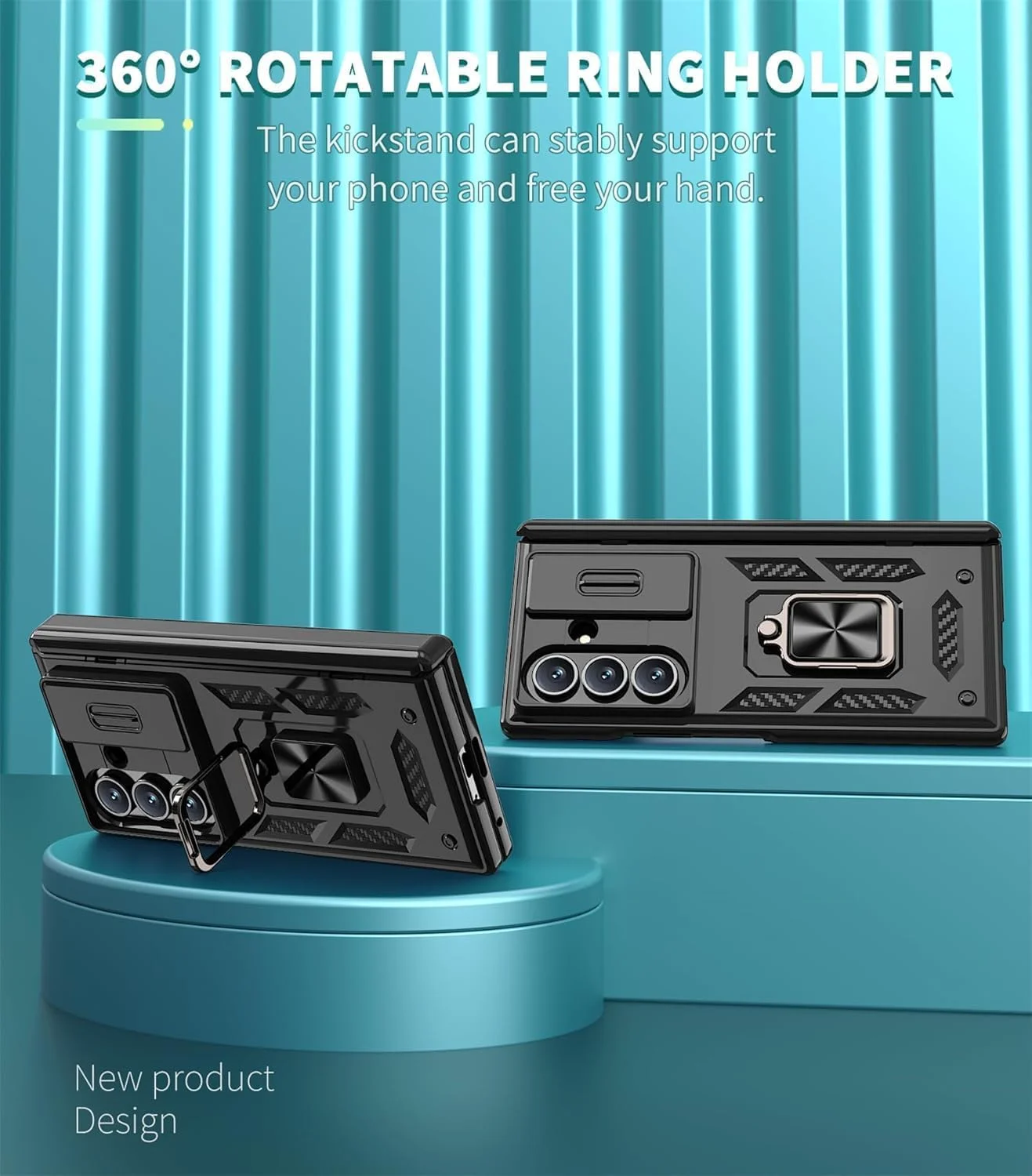 قاب محافظ گوشی سامسونگ گلکسی زد فولد 7، Azonee با محافظ لولا، پوشش کشویی دوربین، حلقه مغناطیسی استند، قاب محافظ سخت ضد ضربه برای زد فولد 7 (مشکی)