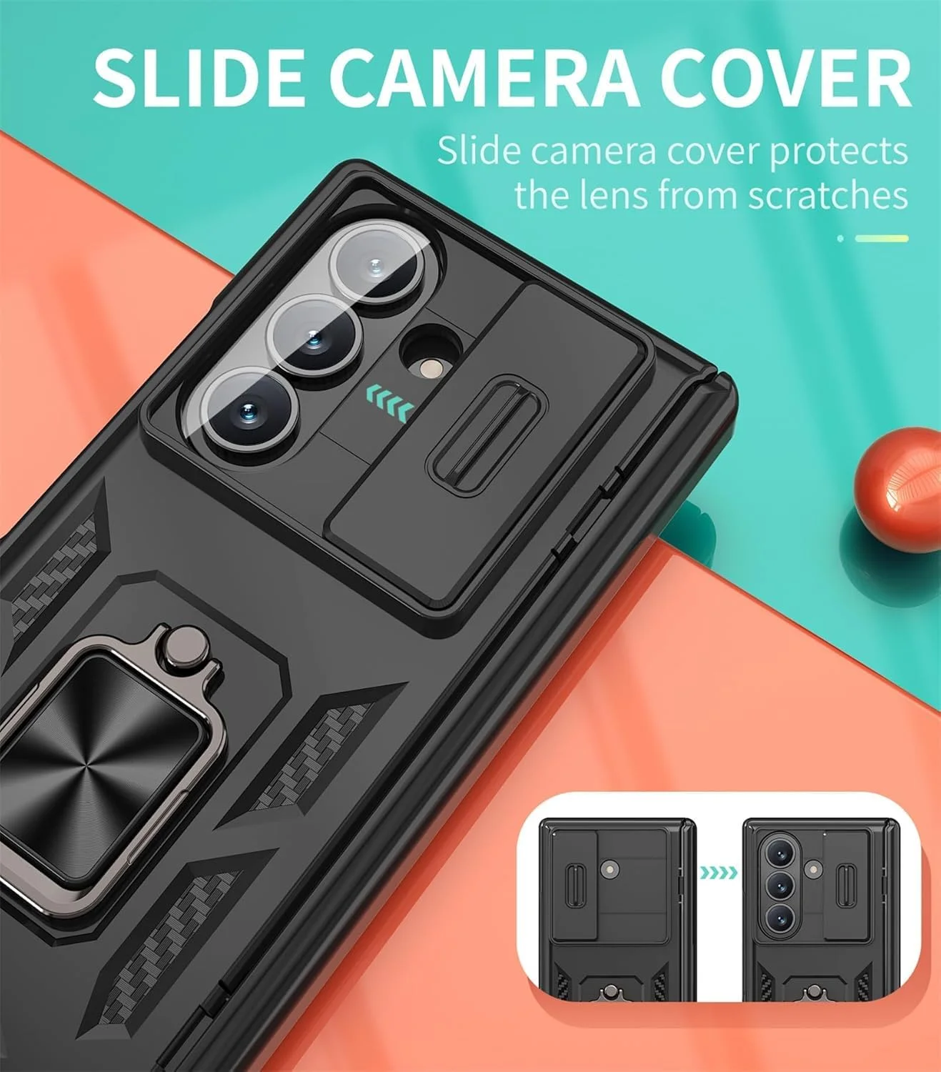 قاب محافظ گوشی سامسونگ گلکسی زد فولد 7، Azonee با محافظ لولا، پوشش کشویی دوربین، حلقه مغناطیسی استند، قاب محافظ سخت ضد ضربه برای زد فولد 7 (مشکی)