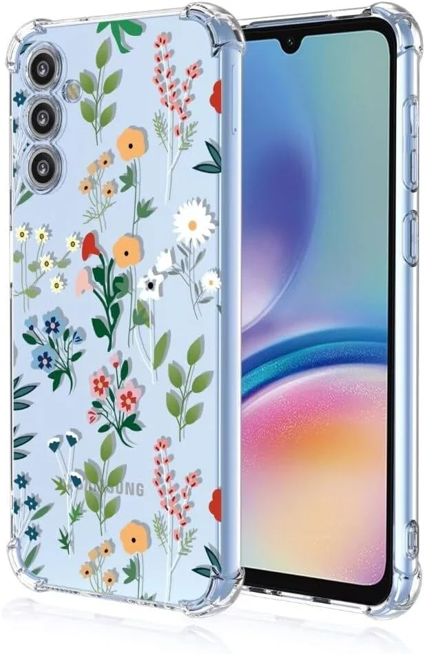 قاب مناسب برای سامسونگ گلکسی A05S، قاب طرح گل نقاشی شده شفاف دخترانه زنانه - A95