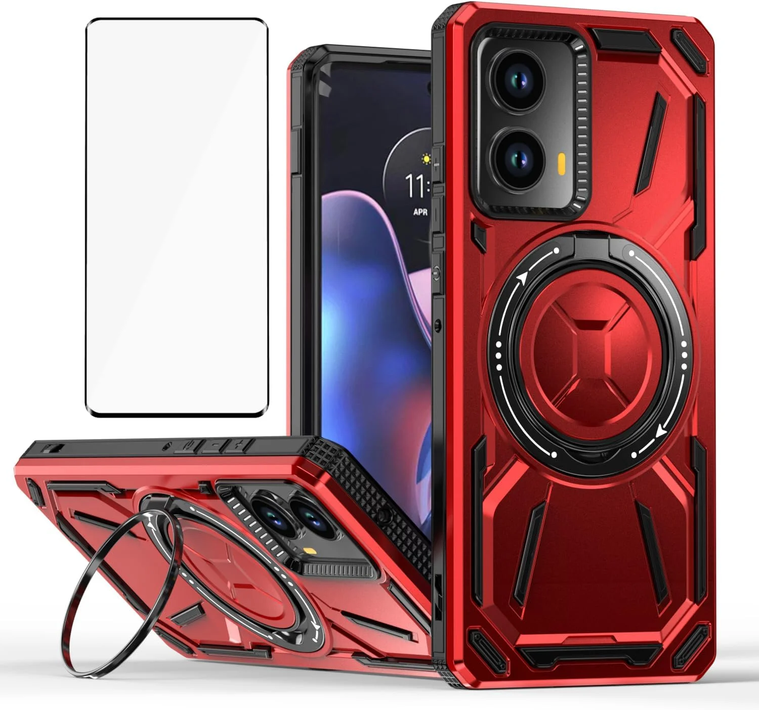 کاور محافظ گوشی سامسونگ گلکسی A06 5G به همراه محافظ صفحه نمایش شیشه ای و استند انگشتی حلقه ای فلزی، ضد ضربه و مقاوم - قرمز کاور محافظ گوشی سامسونگ گلکسی A06 5G به همراه محافظ صفحه نمایش شیشه ای و استند انگشتی حلقه ای فلزی، ضد ضربه و مقاوم - قرمز