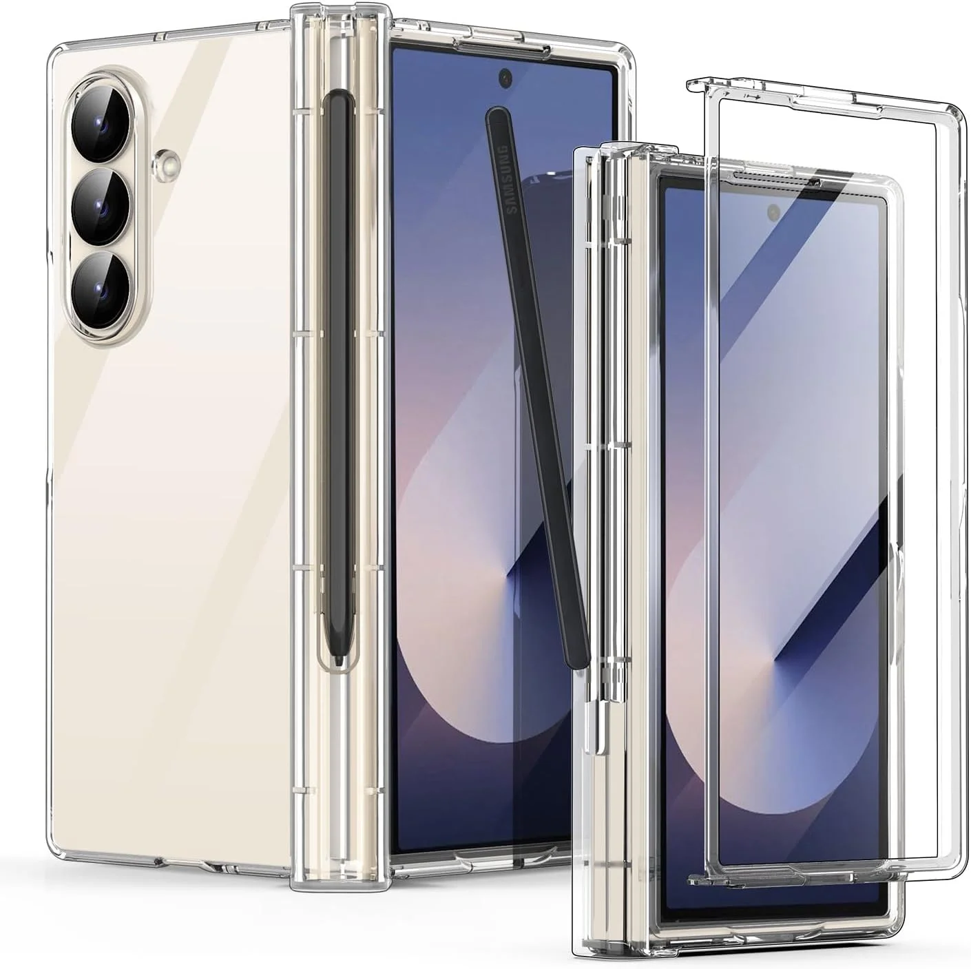 کاور محافظ گوشی سامسونگ گلکسی زد فولد 7، طراحی شفاف و اورجینال با محافظ صفحه نمایش داخلی و جای قلم S Pen، کاور محافظ باریک و شفاف 360 درجه کاور محافظ گوشی سامسونگ گلکسی زد فولد 7، طراحی شفاف و اورجینال با محافظ صفحه نمایش داخلی و جای قلم S Pen، کاور محافظ باریک و شفاف 360 درجه