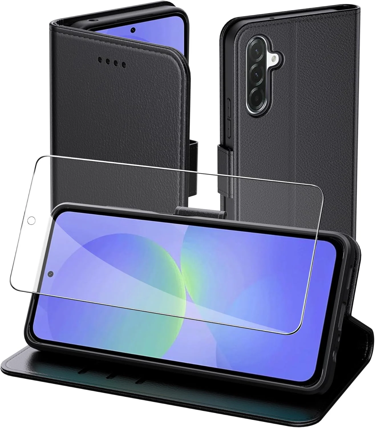 کیف محافظ چرمی برای گوشی سامسونگ گلکسی A36 به همراه یک محافظ صفحه شیشه ای، دارای قابلیت تاشو، آهنربایی، ضد ضربه و جای کارت - مشکی کیف محافظ چرمی برای گوشی سامسونگ گلکسی A36 به همراه یک محافظ صفحه شیشه ای، دارای قابلیت تاشو، آهنربایی، ضد ضربه و جای کارت - مشکی