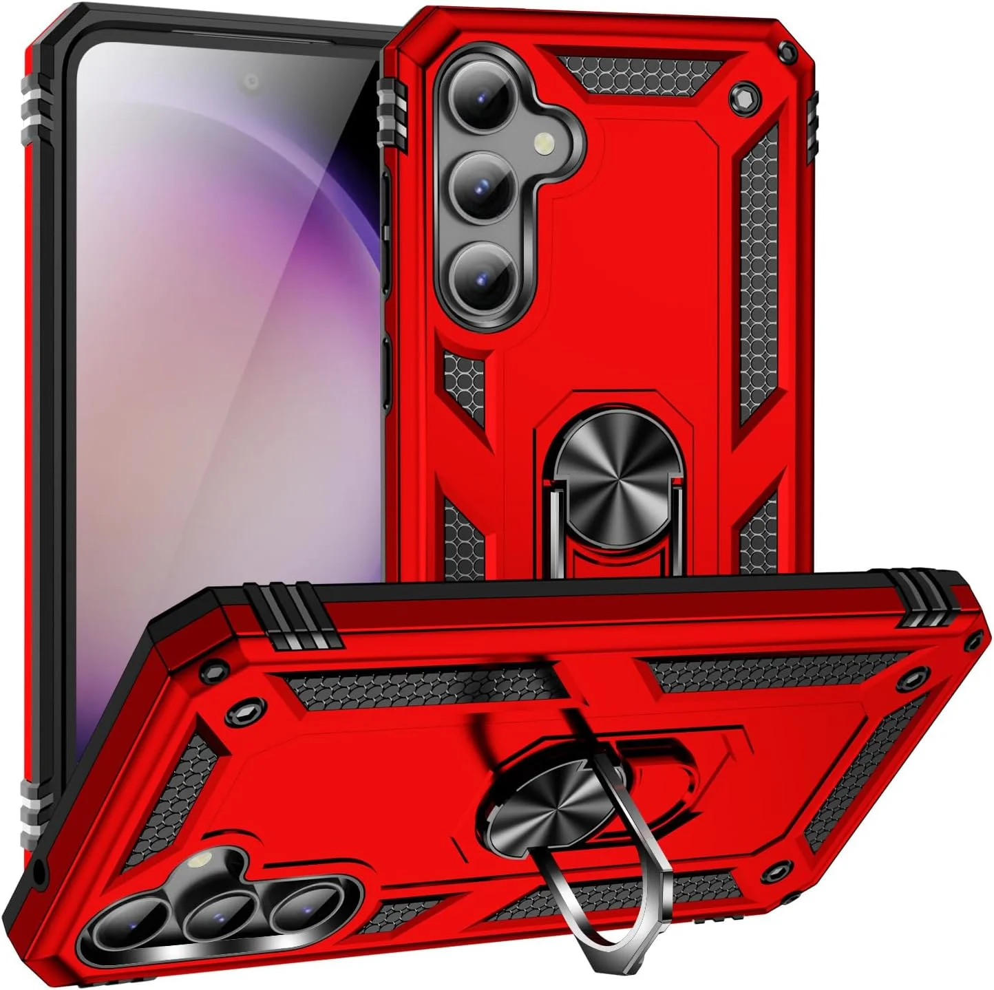 قاب محافظ گوشی سامسونگ گلکسی اس 23 اف ای، با حلقه نگهدارنده، سیلیکونی ضد ضربه، زره سخت، قرمز قاب محافظ گوشی سامسونگ گلکسی اس 23 اف ای، با حلقه نگهدارنده، سیلیکونی ضد ضربه، زره سخت، قرمز