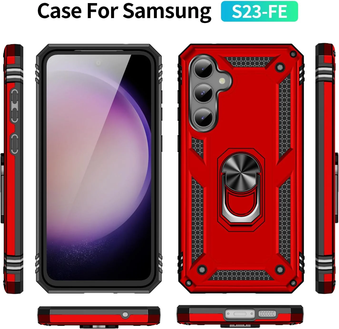 قاب محافظ گوشی سامسونگ گلکسی اس 23 اف ای، با حلقه نگهدارنده، سیلیکونی ضد ضربه، زره سخت، قرمز قاب محافظ گوشی سامسونگ گلکسی اس 23 اف ای، با حلقه نگهدارنده، سیلیکونی ضد ضربه، زره سخت، قرمز