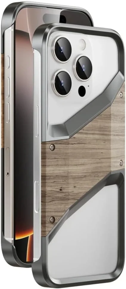 قاب گوشی آیفون 16 با فریم فلزی نامنظم، آلیاژ آلومینیوم، بدون فریم، چوب جامد و ضد ضربه (خاکستری) قاب گوشی آیفون 16 با فریم فلزی نامنظم، آلیاژ آلومینیوم، بدون فریم، چوب جامد و ضد ضربه (خاکستری)