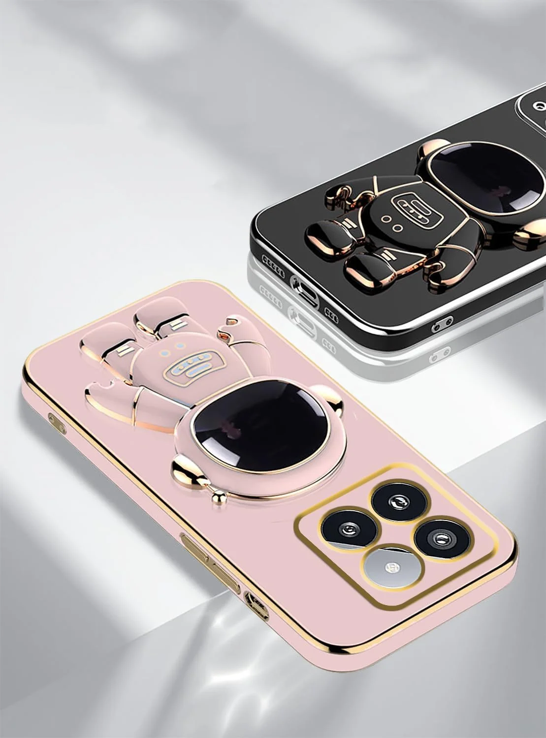 قاب سیلیکونی محافظ گوشی شیائومی 14T Pro با پایه فضانورد، پوشش محافظ باریک و ضد ضربه (مشکی)