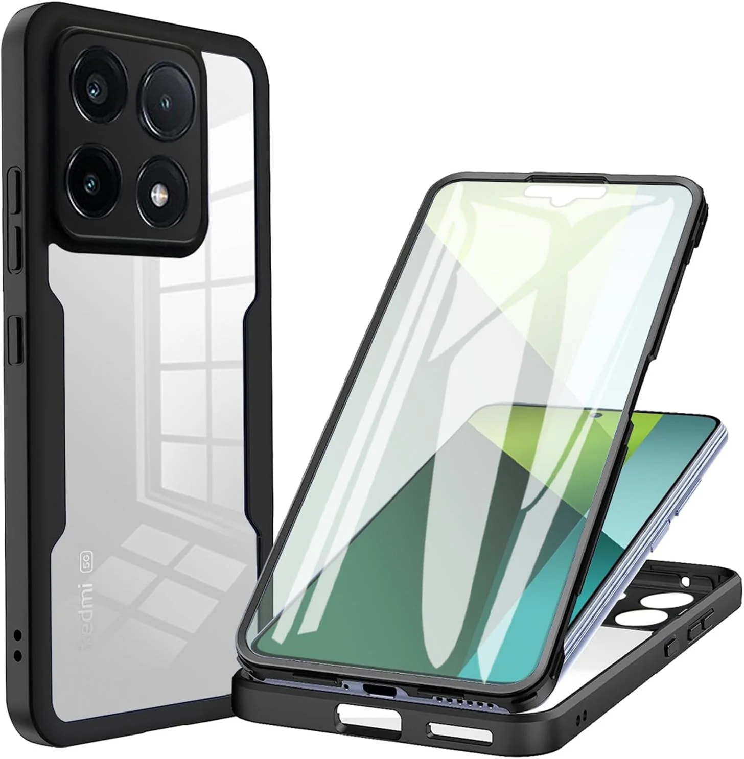کاور شفاف Ysnzaq برای گوشی شیائومی Poco X6 Pro 5G با ابعاد 6.67 اینچ، محافظ 360 درجه بدنه، کاور نرم TPU به همراه محافظ صفحه نمایش برای شیائومی Poco X6 Pro 5G، مشکی QB