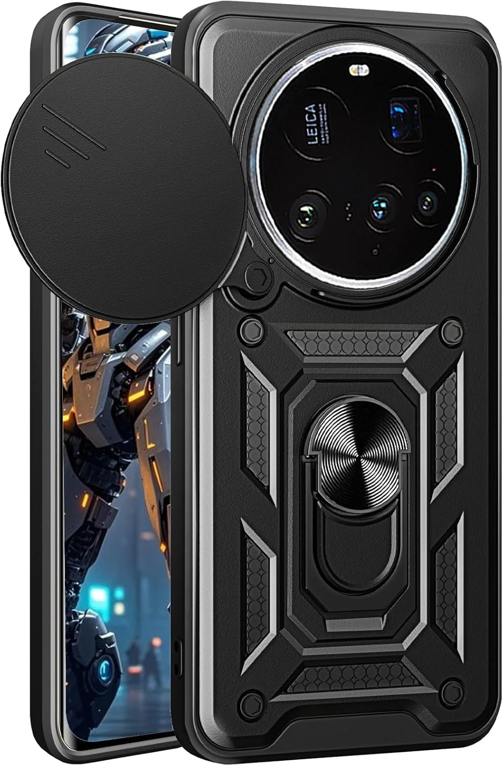 کاور محافظ گوشی Ysnzaq برای شیائومی 15 Ultra (نه 15)، دارای محافظ لنز کشویی، کاور محافظ نظامی با پایه نگهدارنده برای شیائومی 15 Ultra، رنگ مشکی SJ