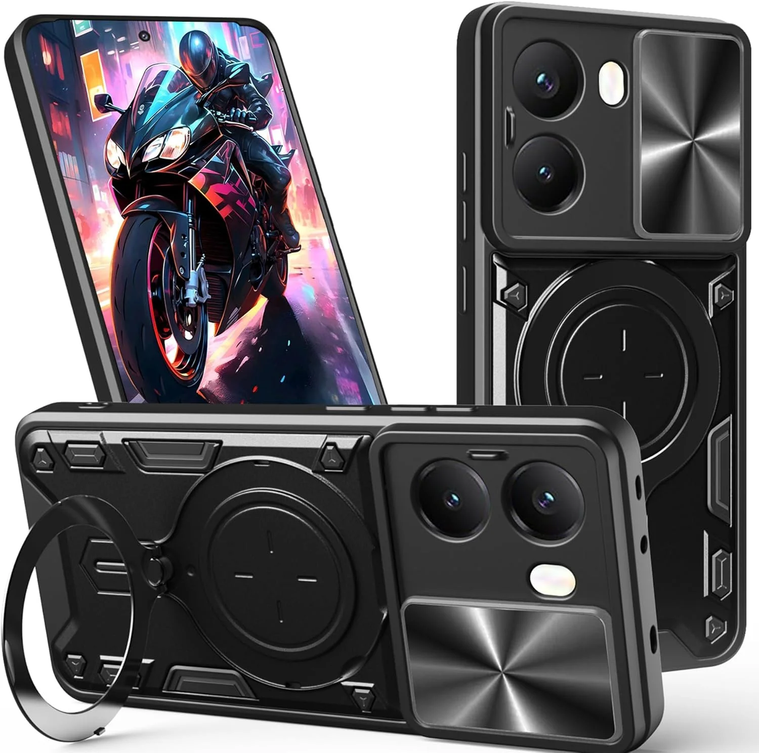 کاور محافظ زرهی Ysnzaq برای گوشی شیائومی پوکو X7 پرو 5G به همراه استند، کاور مقاوم و بادوام با پوشش کشویی دوربین مدل CQ مشکی
