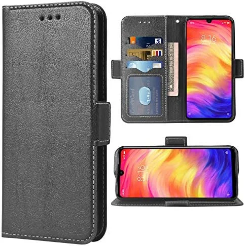 کاور گوشی برای شیائومی ردمی نوت 7/7s/7Pro، کیف پول تاشو، جلد چرمی PU با اسلات کارت اعتباری، محافظت کامل از بدنه با پایه نگهدارنده، محافظ گوشی برای شیائومی ردمی نوت 7 پرو - مشکی