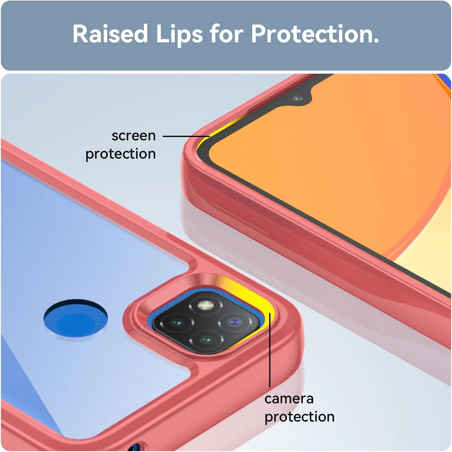 کاور محافظ گوشی شیائومی ردمی 9C/ ردمی 10A/ ردمی 9C NFC/ ردمی 9 Activ به همراه محافظ صفحه نمایش شیشه ای حرارت دیده، پشت PC سخت شفاف و بامپر TPU نرم، رنگ قرمز کریستالی