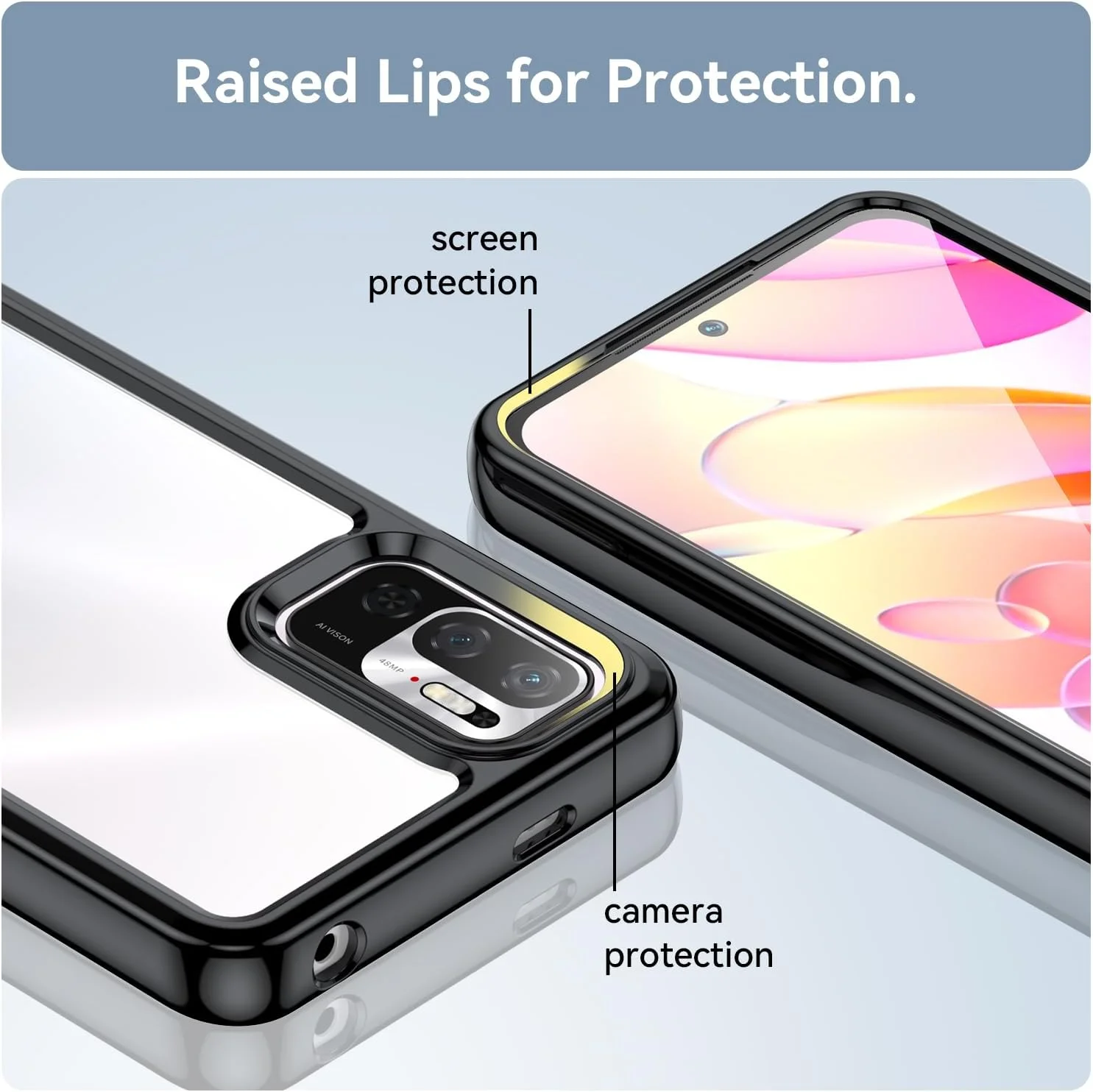 قاب محافظ گوشی شیائومی ردمی نوت 10 5G / نوت 10T 5G / پوکو M3 پرو به همراه محافظ صفحه نمایش شیشه ای، پشت PC سخت شفاف و بامپر TPU محافظ برای شیائومی ردمی نوت 10 5G، مشکی کریستالی