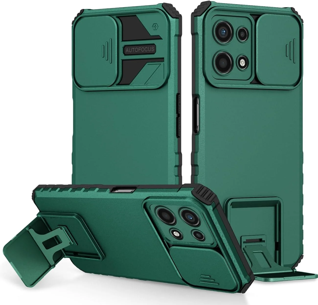 کاور محافظ گوشی ردمی نوت 13 پرو 5G، کاور گوشی پوکو X6 5G با محافظ لنز کشویی و پایه استند، مقاوم در برابر ضربه، رنگ سبز تیره