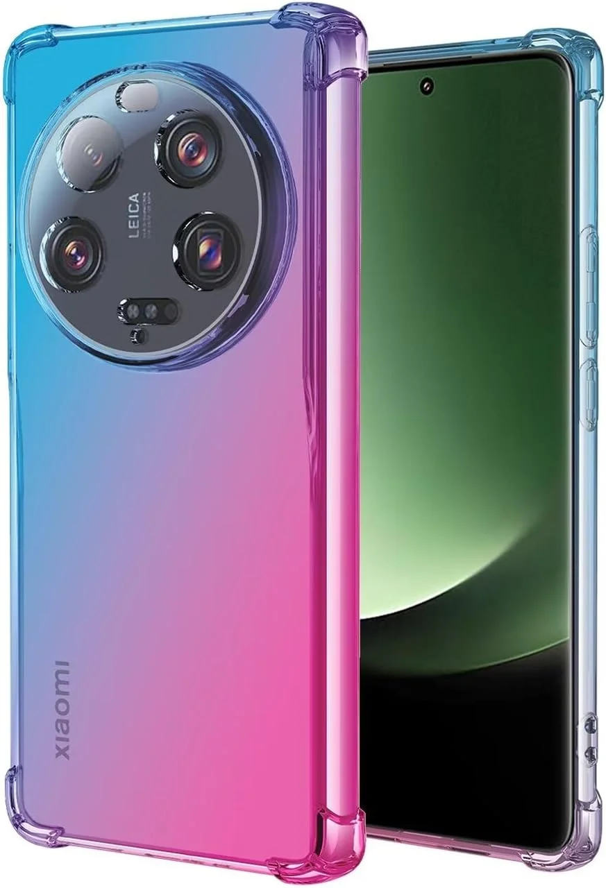 قاب گوشی برای شیائومی 13 اولترا، قاب محافظ باریک و شفاف با گرادیان رنگی زیبا، ضد ضربه، پوشش محافظ TPU برای پشت گوشی شیائومی Mi 13 Ultra آبی/صورتی