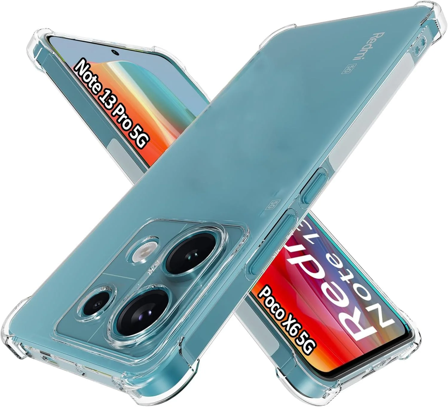 کاور محافظ TPU شفاف چهار گوشه با محافظت درجه نظامی مناسب برای گوشی شیائومی پوکو X6 5G / ردمی نوت 13 پرو 5G (نه برای 4G)، کاور نرم و شفاف