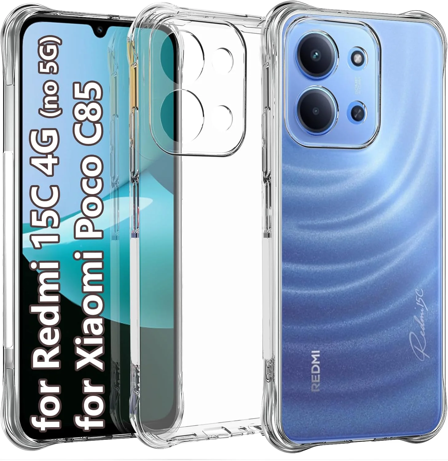 کاور محافظ ژله ای شفاف گوشی ردمی 15C / شیائومی پوکو C85 4G (غیر 5G) با محافظت چهار گوشه