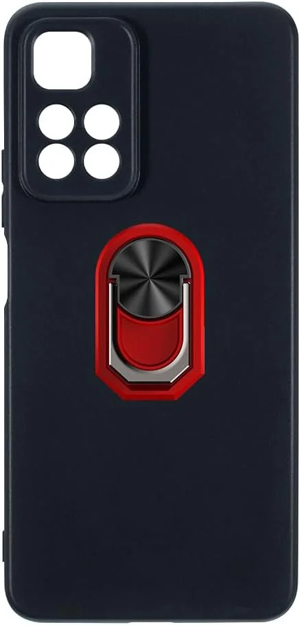 قاب انعطاف پذیر + حلقه نگهدارنده سازگار با گوشی شیائومی 11i Hyper Charge، کاور ضد ضربه و پایه انگشتی مغناطیسی به سبک مکانیکی (مشکی + حلقه قرمز)