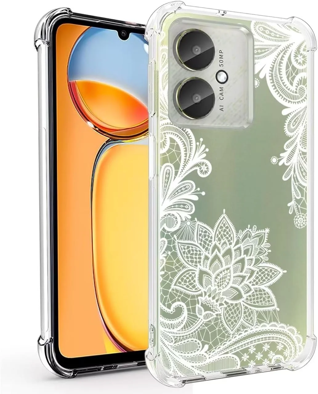 قاب گوشی برای ردمی 13C (4G/5G)، پوکو M6 5G/پوکو C65/ردمی 13R 5G، دخترانه زنانه، باریک ضد ضربه شفاف با طرح گل، پوشش محافظ TPU انعطاف پذیر برای شیائومی ردمی 13C ماندالا