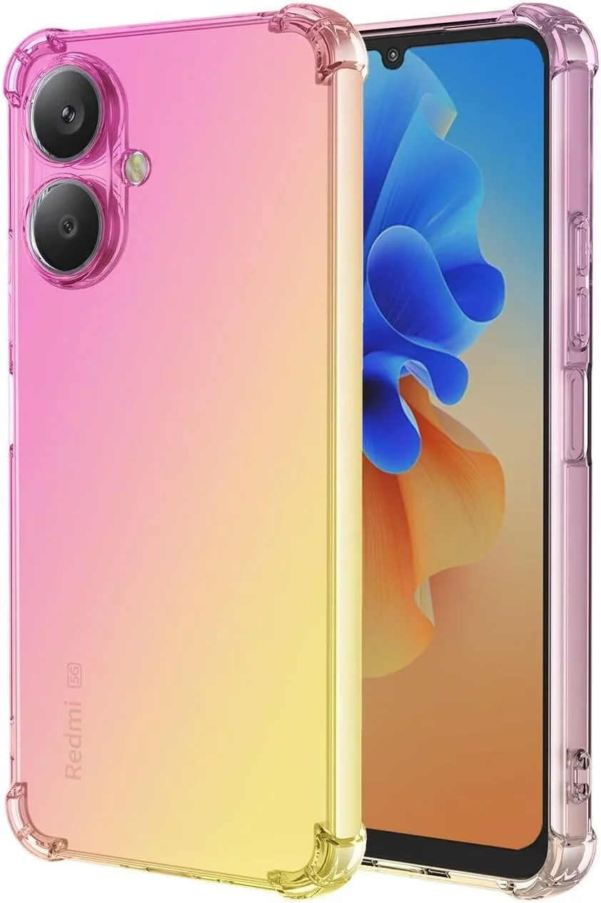 قاب گوشی گرادینت شفاف و زیبا برای ردمی 13C 5G/پوکو M6، کاور TPU انعطاف پذیر و ضد خش باریک، قاب محافظ ضد ضربه برای شیائومی ردمی 13C 5G صورتی/طلایی