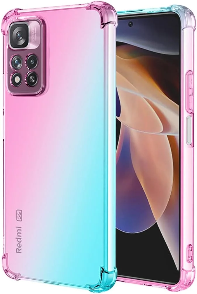 قاب گوشی گرادینت شفاف و زیبا برای ردمی نوت 11 پرو 5G / ردمی نوت 11E پرو، کاور TPU انعطاف پذیر و ضد خش باریک، قاب محافظ ضد ضربه برای شیائومی ردمی نوت 11 پرو 5G (صورتی/سبز)