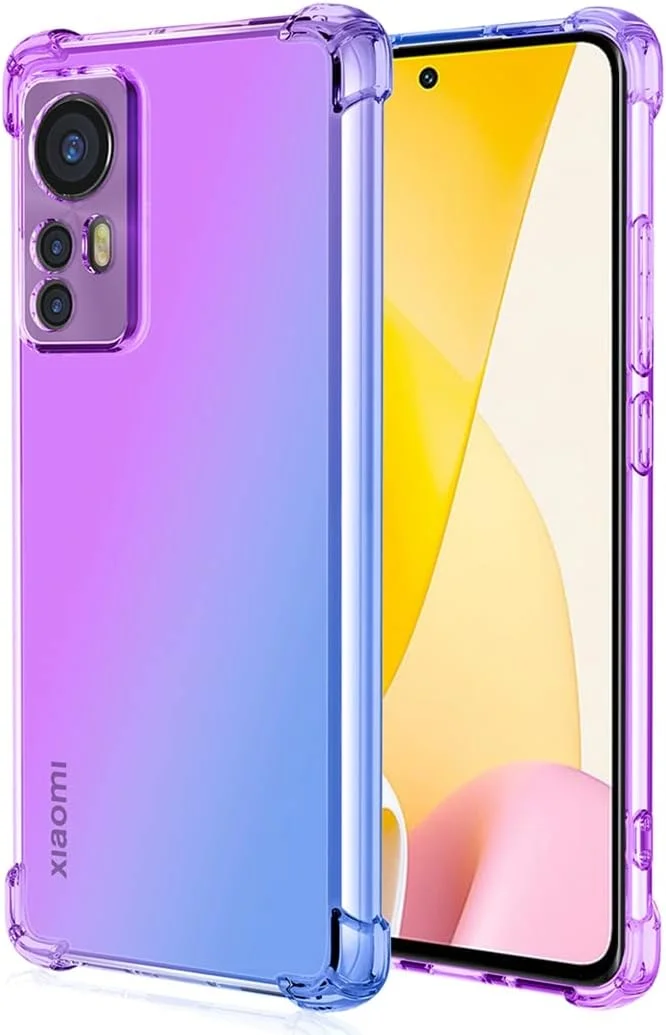 قاب گوشی برای شیائومی 12 لایت 5G، قاب گوشی شفاف و زیبا با طرح گرادیان، باریک، ضد خش، پوشش TPU انعطاف پذیر، قاب محافظ ضد ضربه برای شیائومی 12 لایت 5G بنفش/آبی