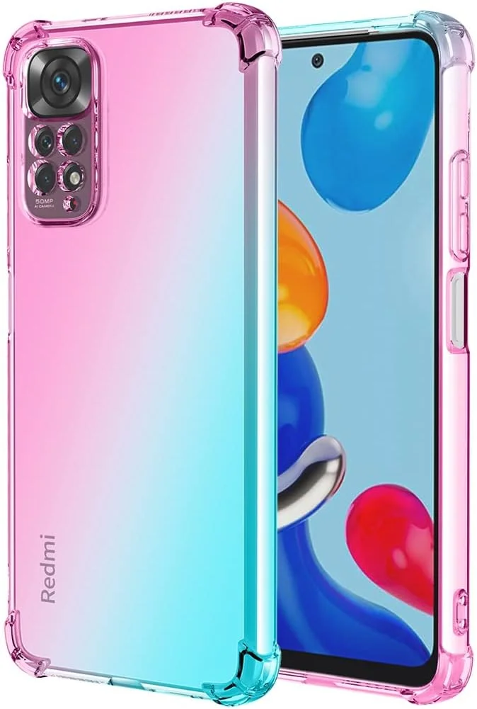 قاب گوشی برای ردمی نوت 11 4G مدل 2201117TY، قاب گوشی شفاف و زیبا با طرح گرادیان، باریک، ضد خش، پوشش TPU انعطاف پذیر و ضد ضربه برای شیائومی ردمی نوت 11 4G (صورتی/سبز)