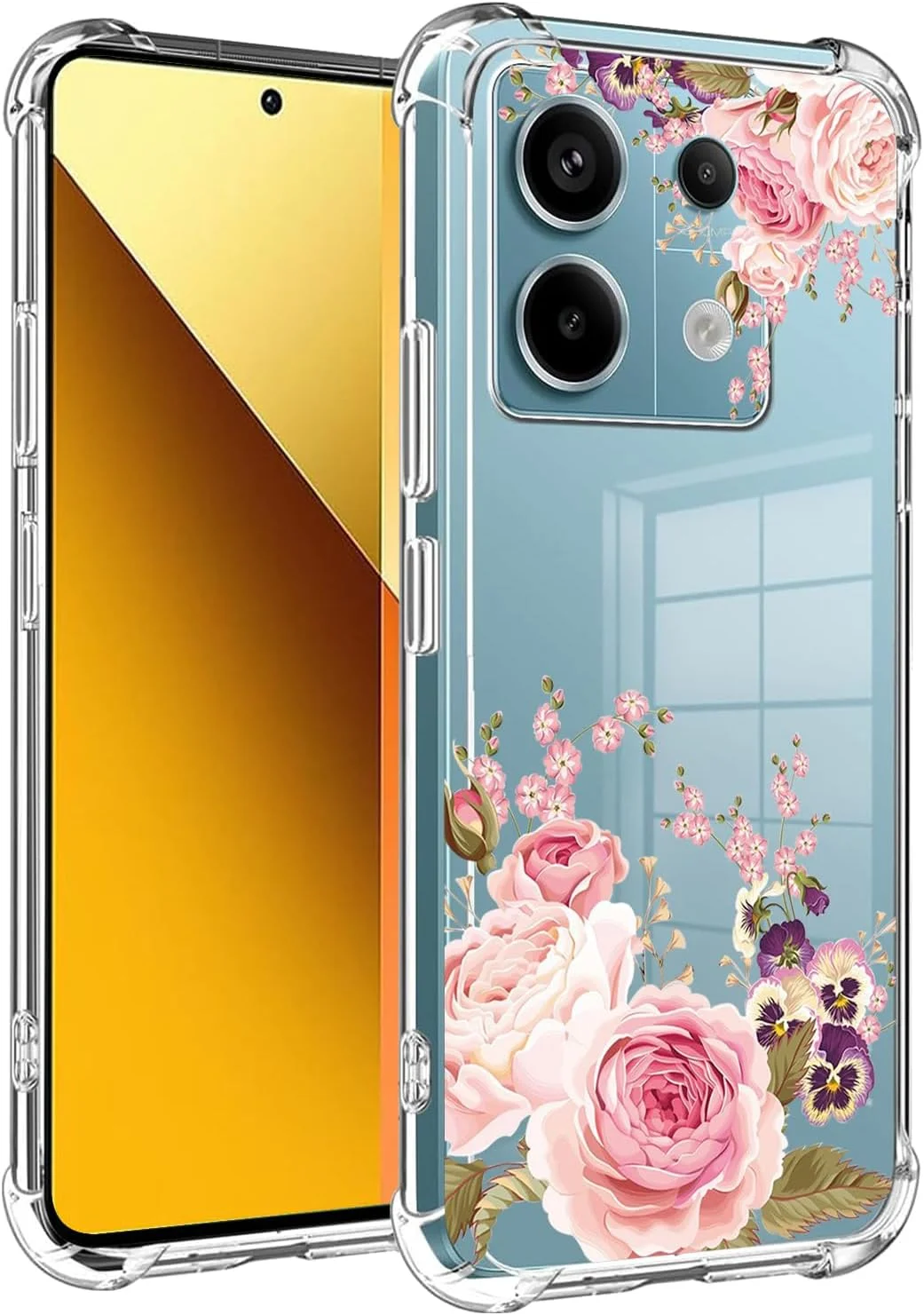 قاب گوشی برای ردمی نوت ۱۳ 5G، قاب 2312DRAABG دخترانه زنانه، طرح گل شفاف باریک ضد ضربه، پوشش محافظ TPU انعطاف پذیر برای شیائومی ردمی نوت ۱۳ 5G طرح گل رز