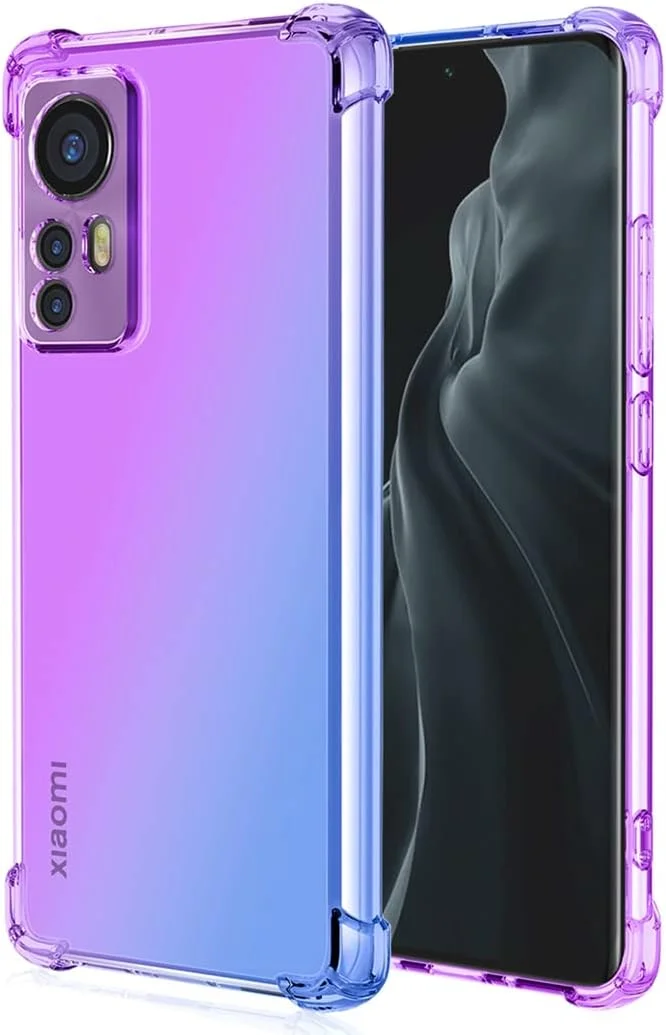 قاب محافظ گوشی شیائومی 12 5G / 12X، قاب گوشی گرادیانی شفاف و زیبا، باریک، ضد خش، پوشش TPU انعطاف پذیر، قاب محافظ ضد ضربه برای شیائومی 12 (بنفش/آبی)