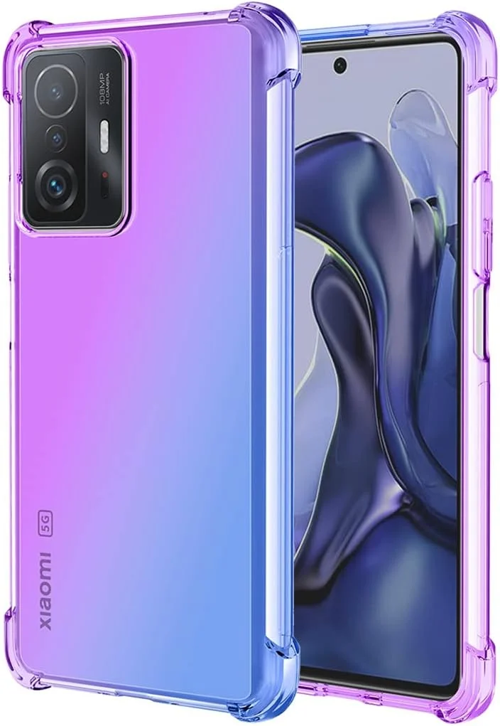 قاب محافظ گوشی شیائومی Mi 11T 5G / Mi 11T Pro 5G مدل 21081111RG، کاور TPU شفاف با طرح گرادیان زیبا، ضد خش، انعطاف پذیر، مقاوم در برابر ضربه (بنفش/آبی)