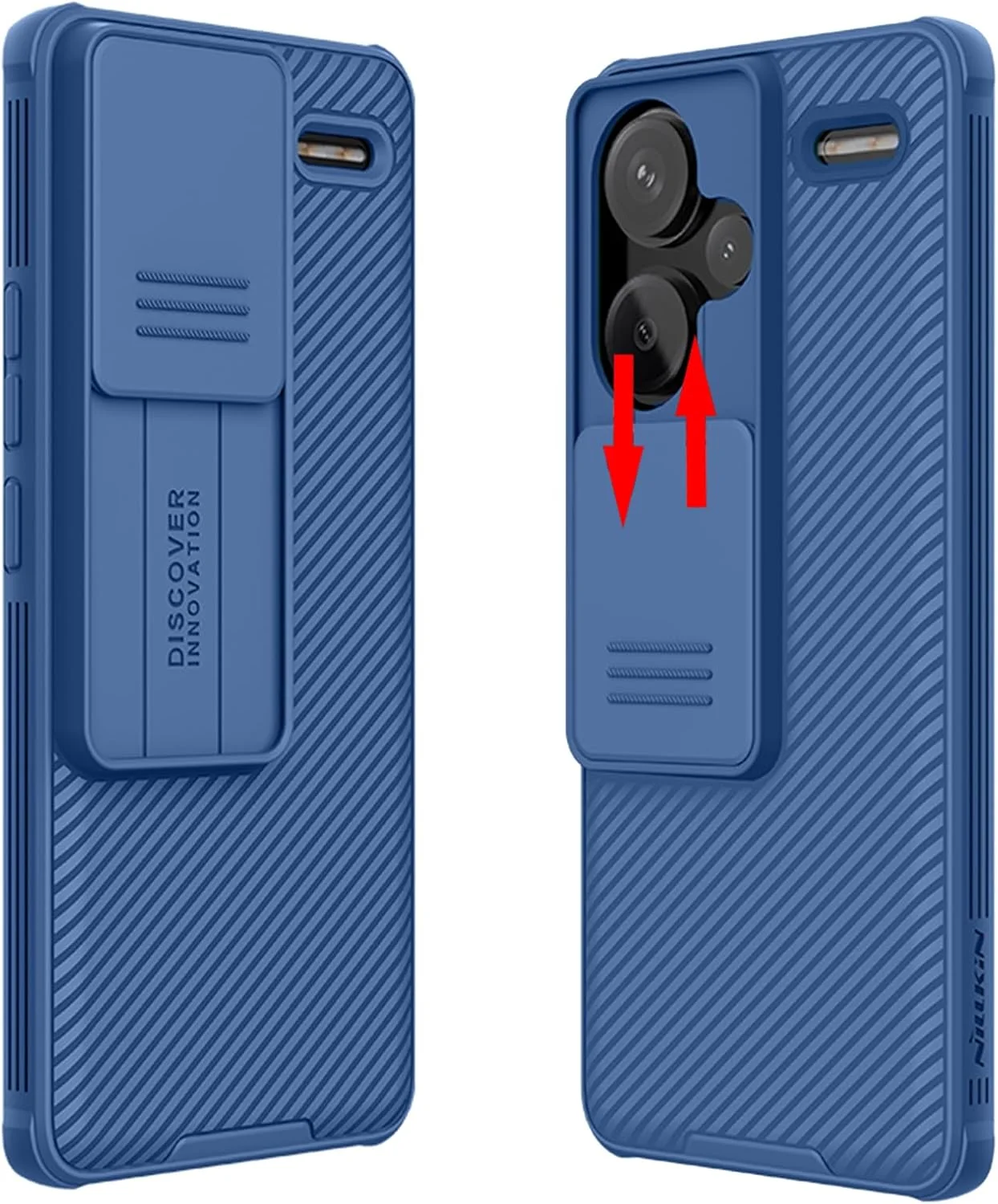 قاب محافظ سازگار با گوشی شیائومی ردمی نوت 13 پرو پلاس، دارای پوشش کشویی محافظ لنز دوربین، پشت PC سخت و ضربه گیر TPU نرم (آبی)