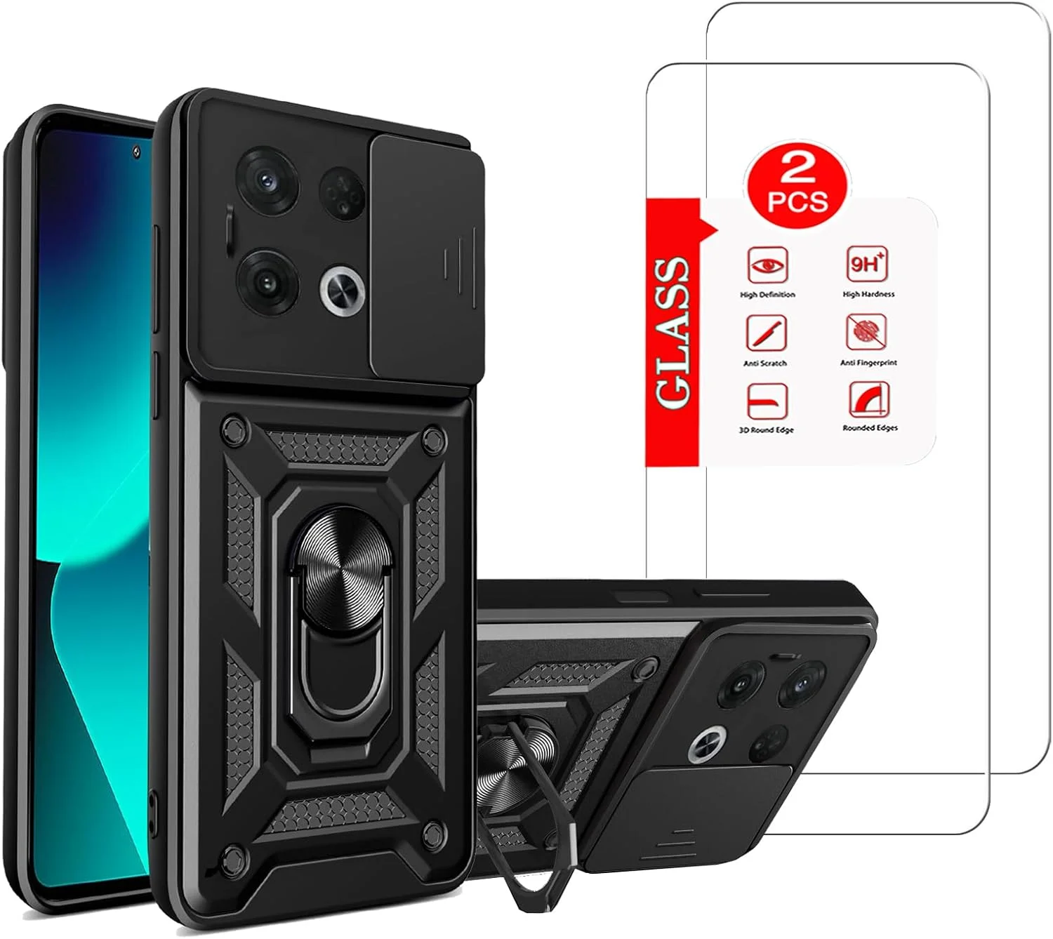 قاب گوشی برای شیائومی پوکو X6 پرو به همراه [2 عدد] محافظ صفحه نمایش شیشه ای حرارت دیده، قاب محافظ [درجه نظامی] برای پوکو X6 پرو 5G، با محافظ لنز و پایه مغناطیسی نگهدارنده خودرو