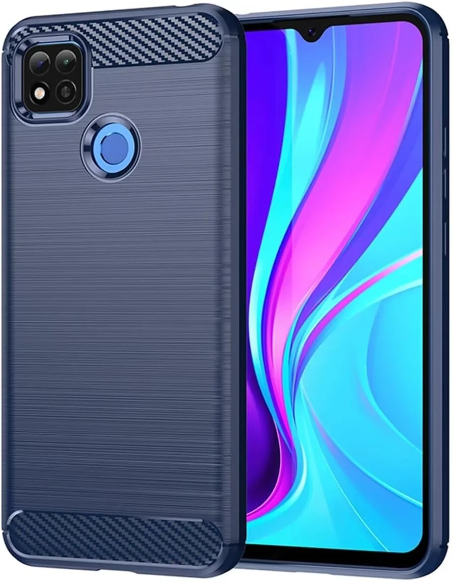 قاب محافظ گوشی برای ردمی 9C/ ردمی 10A/ ردمی 9C NFC/ ردمی 9 اکتیو، کاور فوق العاده باریک با قابلیت جذب شوک، ساخته شده از فیبر کربن و لاستیک TPU، محافظ برای شیائومی ردمی 9C - آبی تیره