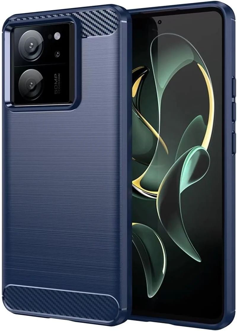 قاب محافظ گوشی شیائومی 13T، شیائومی 13T پرو/ردمی K60 اولترا، کاور فوق العاده باریک با ضربه گیری فیبر کربنی TPU لاستیکی محافظ برای شیائومی 13T سرمه ای