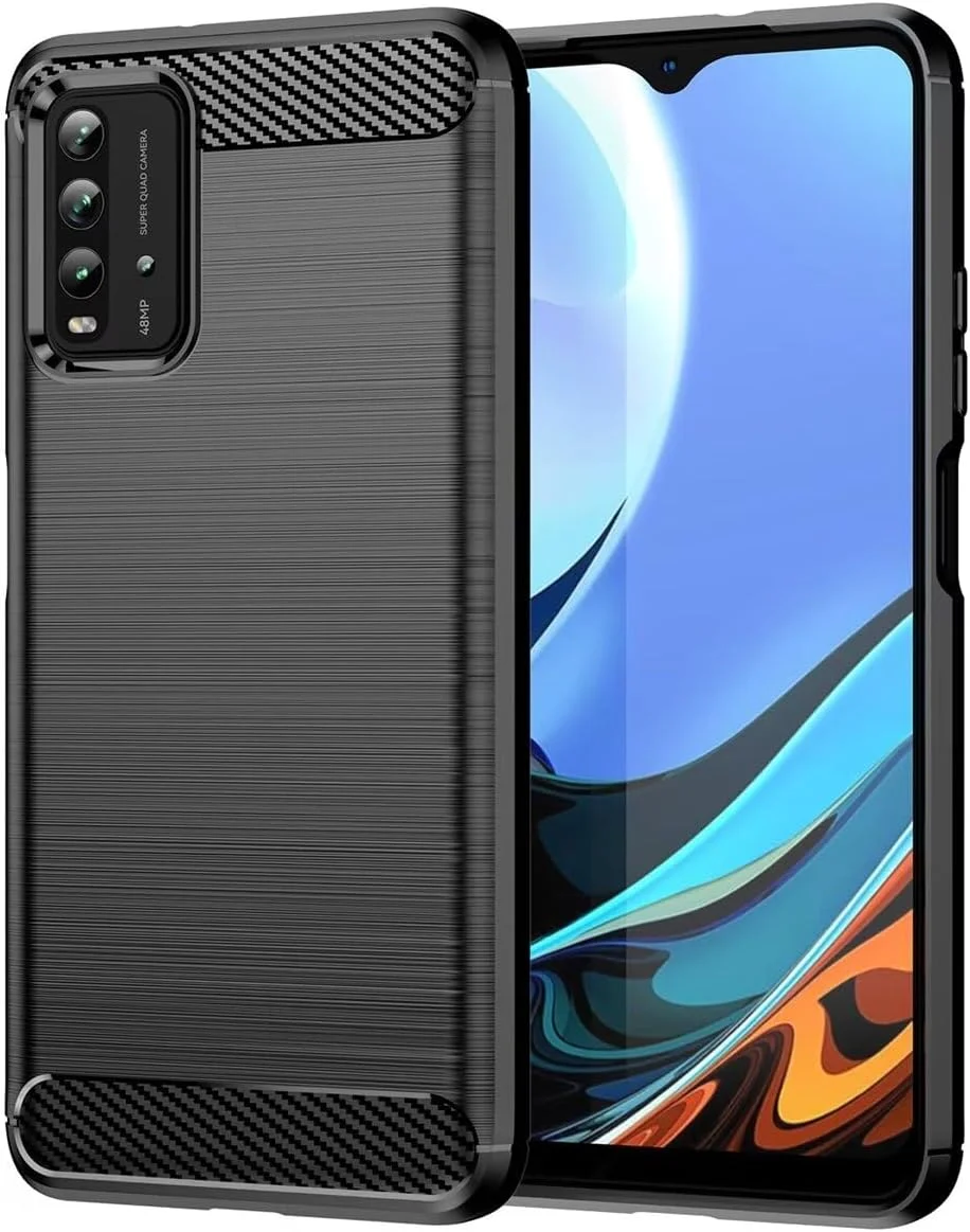 قاب محافظ گوشی شیائومی ردمی 9T / ردمی 9 پاور / ردمی نوت 9 4G مدل M2010J19SL، کاور فوق العاده باریک با ضربه گیری فیبر کربنی TPU لاستیکی محافظ برای شیائومی ردمی 9T مشکی