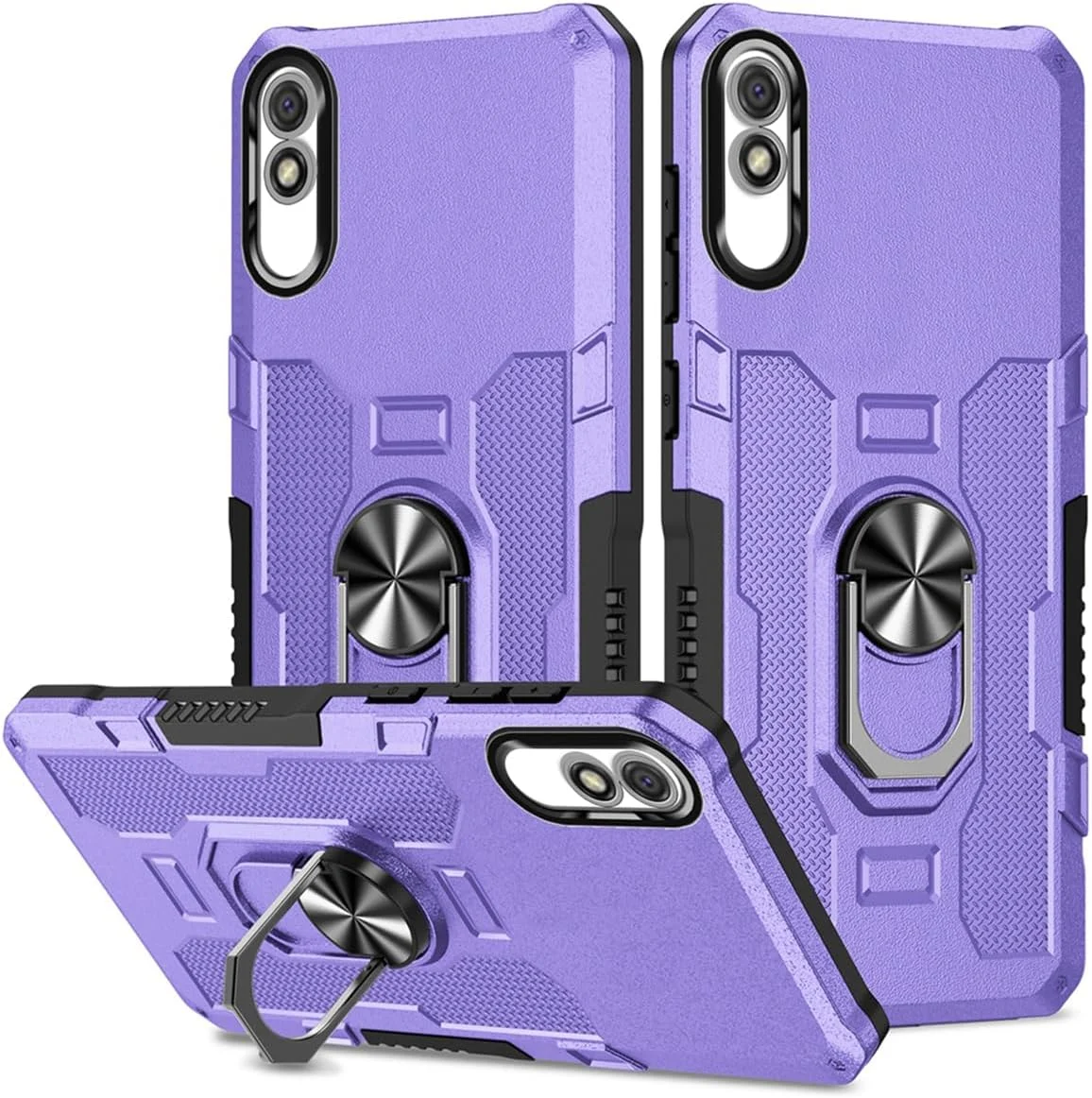 قاب محافظ گوشی شیائومی ردمی 9A / ردمی 9i / ردمی 9AT مدل M2006C3LG، دارای پایه نگهدارنده مقاوم، قابلیت اتصال مغناطیسی به هولدر خودرو، ضد ضربه و محافظ دوربین، رنگ بنفش