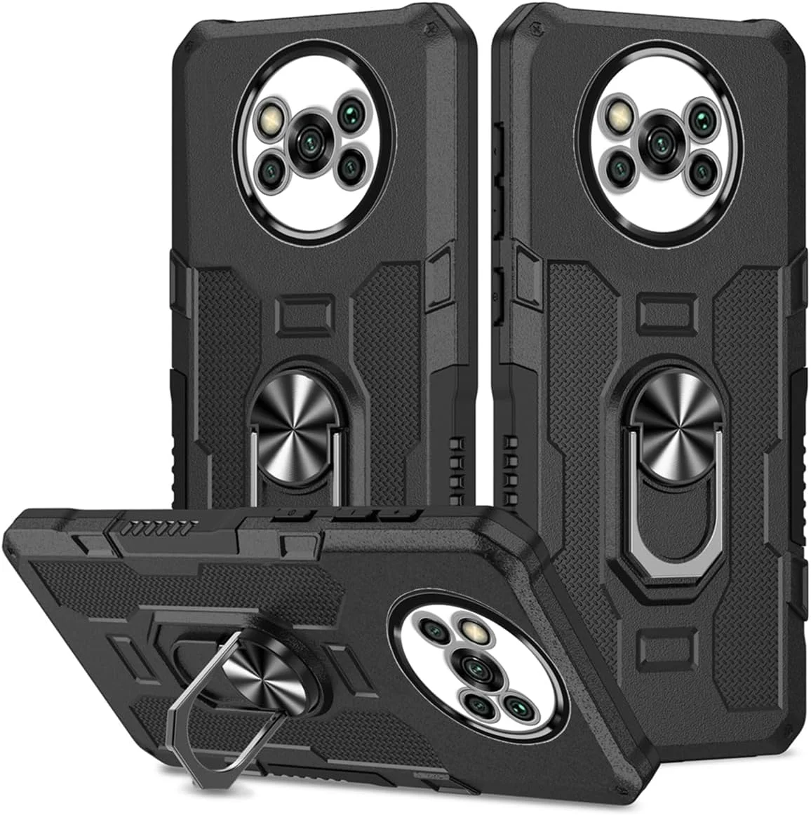 قاب محافظ گوشی شیائومی پوکو ایکس 3 ان‌اف‌سی/پوکو ایکس 3 پرو، مدل M2007J20CG، مقاوم در برابر ضربه، دارای استند و قابلیت اتصال به هولدر مغناطیسی خودرو، محافظ دوربین، رنگ مشکی