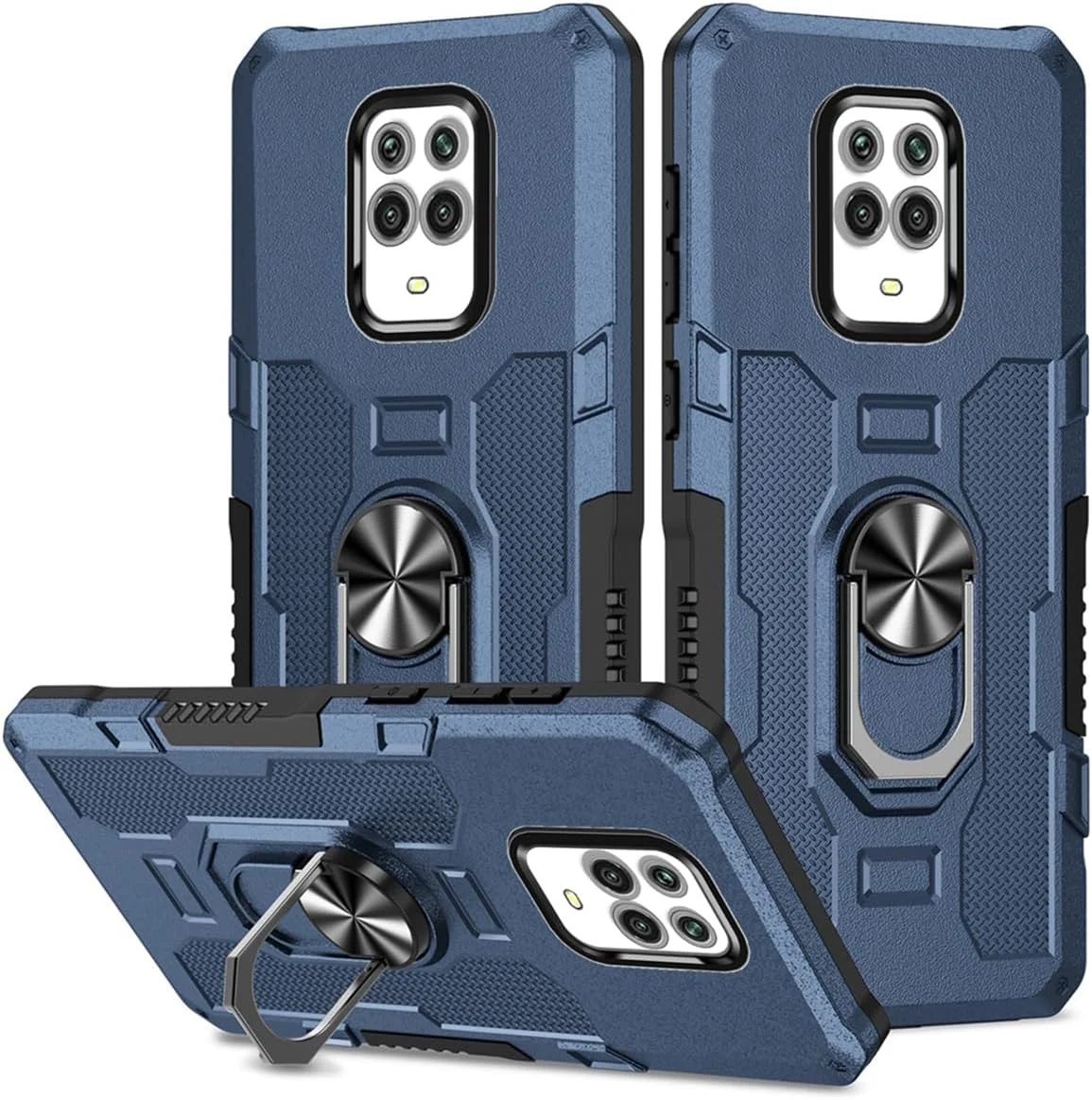 کاور محافظ گوشی شیائومی ردمی نوت 9 پرو / نوت 9 پرو مکس / ردمی نوت 9S، با پایه نگهدارنده محکم، قابلیت اتصال مغناطیسی به هولدر خودرو، ضد ضربه و محافظ دوربین - آبی