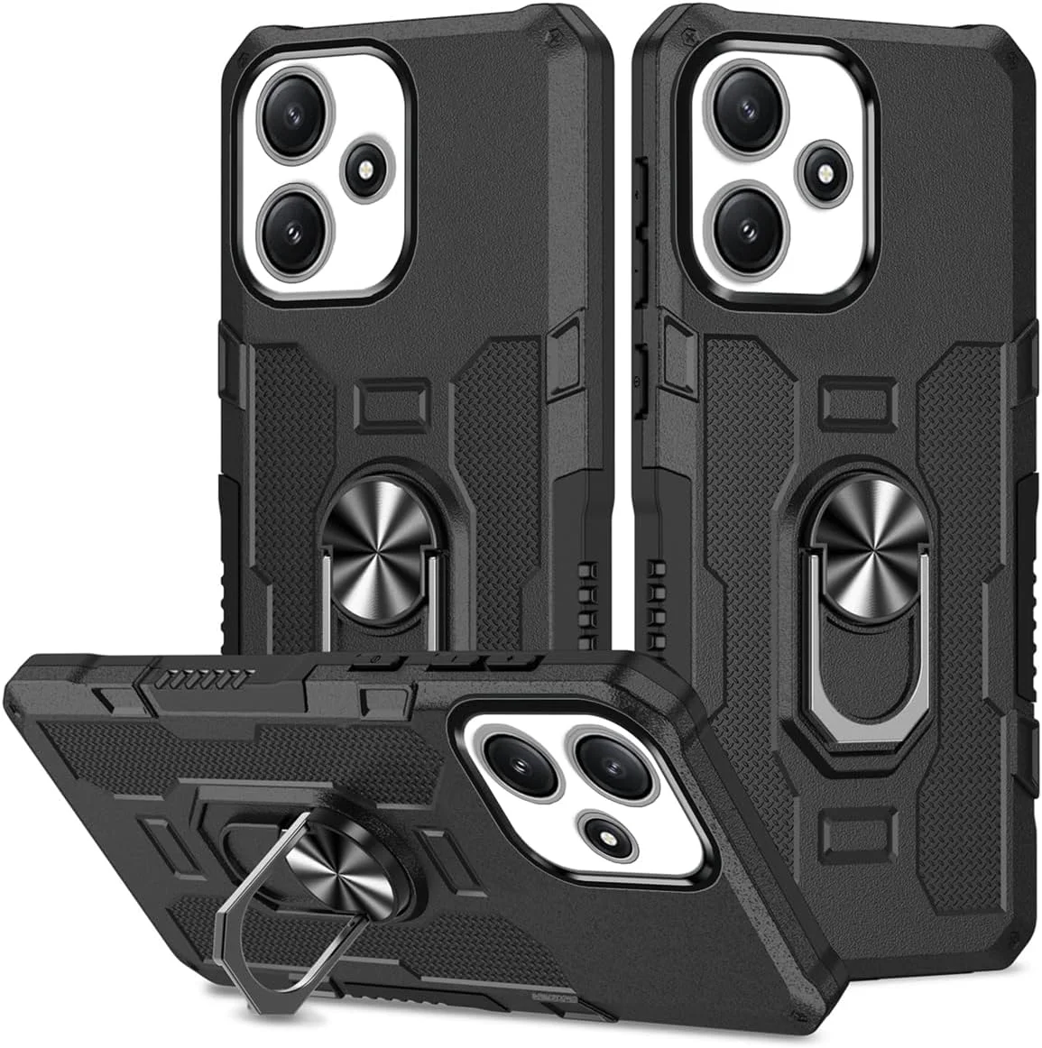 قاب محافظ گوشی ردمی 12، با پایه نگهدارنده محکم، قابلیت نصب آهنربایی روی هولدر خودرو، ضد ضربه و محافظ دوربین، مناسب برای شیائومی ردمی 12 - مشکی