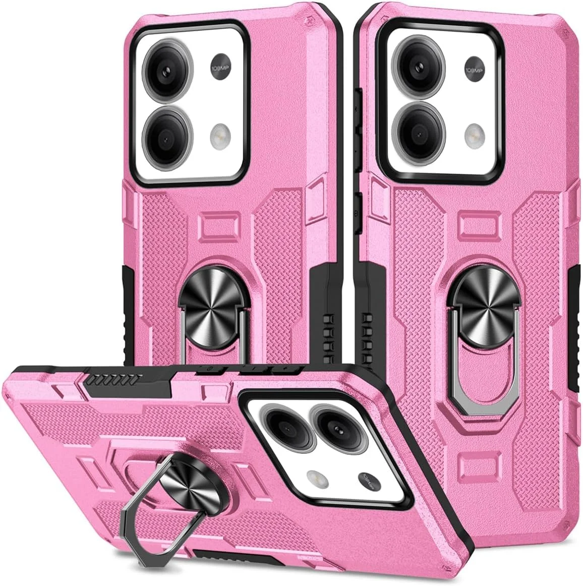 قاب محافظ گوشی شیائومی ردمی نوت 13 5G مدل 2312DRAABG، با پایه نگهدارنده محکم، قابلیت اتصال مغناطیسی به هولدر خودرو، ضد ضربه و محافظ دوربین - صورتی