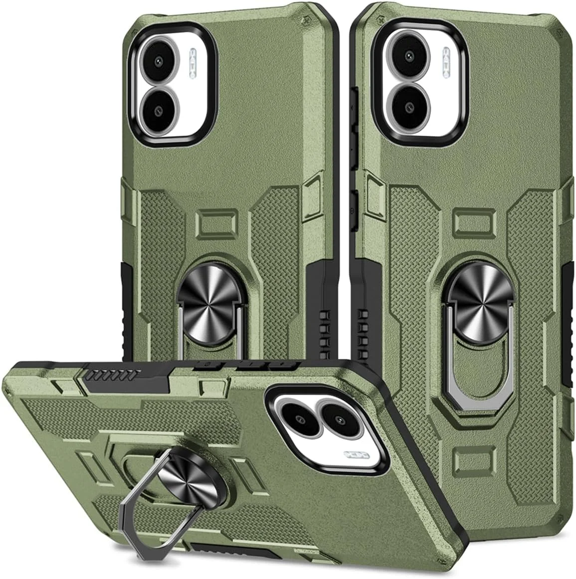 قاب محافظ گوشی شیائومی ردمی A1 / ردمی A2 مدل 220733SI 220733SG، با پایه نگهدارنده محکم، قابلیت اتصال مغناطیسی به هولدر خودرو، ضد ضربه و محافظ دوربین، رنگ سبز