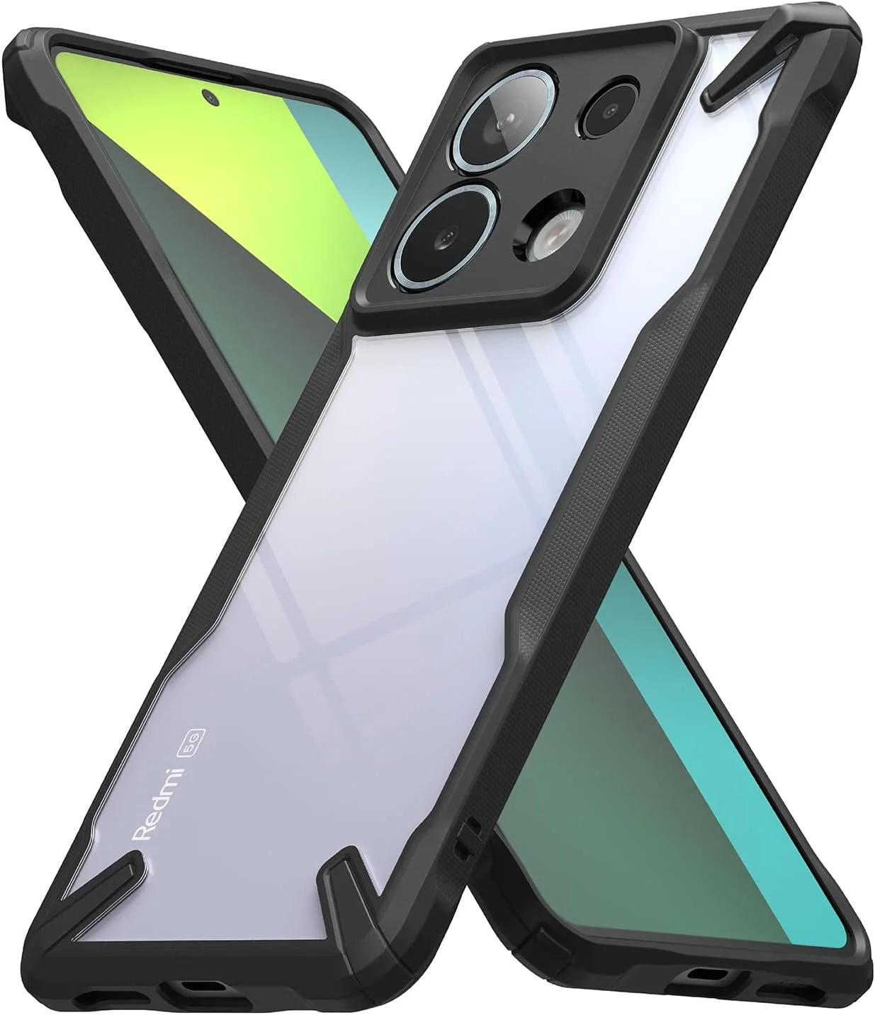 کاور محافظ ضد ضربه رینکه Fusion-X با برش های دقیق لنز دوربین، سازگار با گوشی شیائومی Redmi Note 13 Pro 5G و طراحی شده برای گوشی Poco X6 5G، پشت سخت شفاف - مشکی