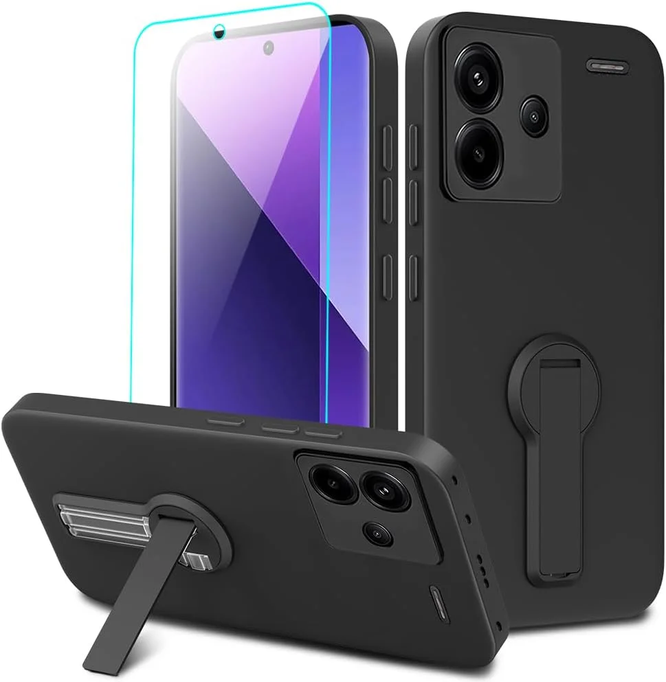 قاب محافظ گوشی شیائومی ردمی نوت ۱۳ پرو پلاس 5G به همراه محافظ صفحه نمایش شیشه ای، با استند تاشو مخفی چرخان ۳۶۰ درجه، کاور محافظ سیلیکونی TPU برای ردمی نوت ۱۳ پرو پلاس 5G - مشکی